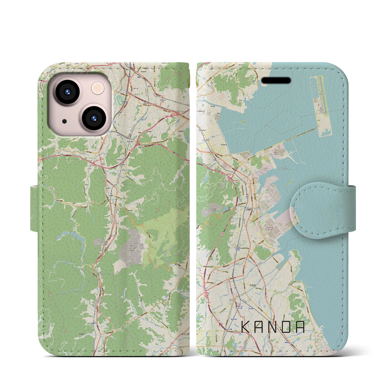 【苅田(福岡県)】地図柄iPhoneケース(手帳タイプ)ナチュラル・iPhone 13 mini 用