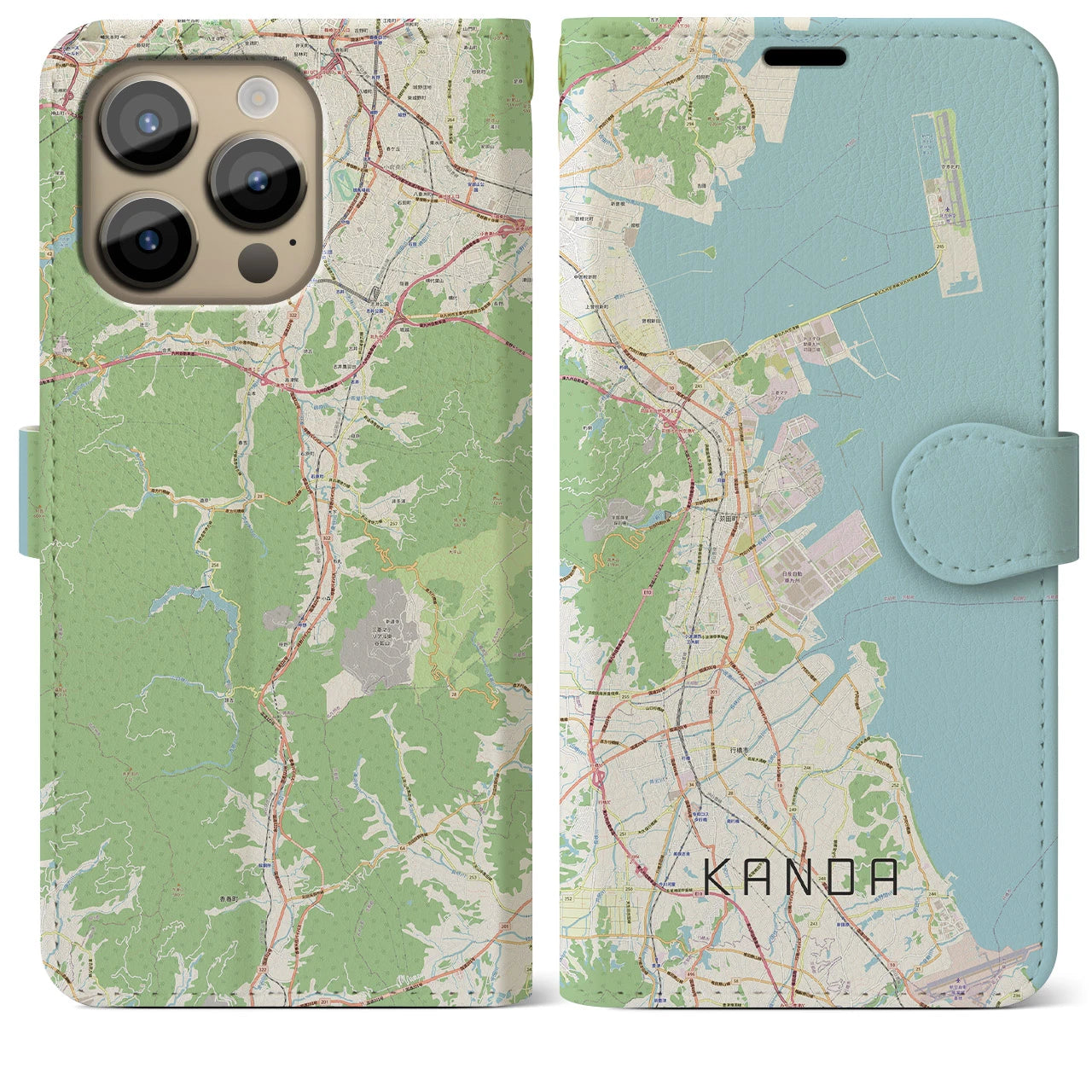 【苅田(福岡県)】地図柄iPhoneケース(手帳タイプ)ナチュラル・iPhone 14 Pro Max 用
