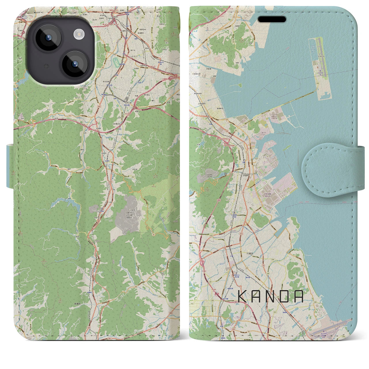 【苅田(福岡県)】地図柄iPhoneケース(手帳タイプ)ナチュラル・iPhone 14 Plus 用