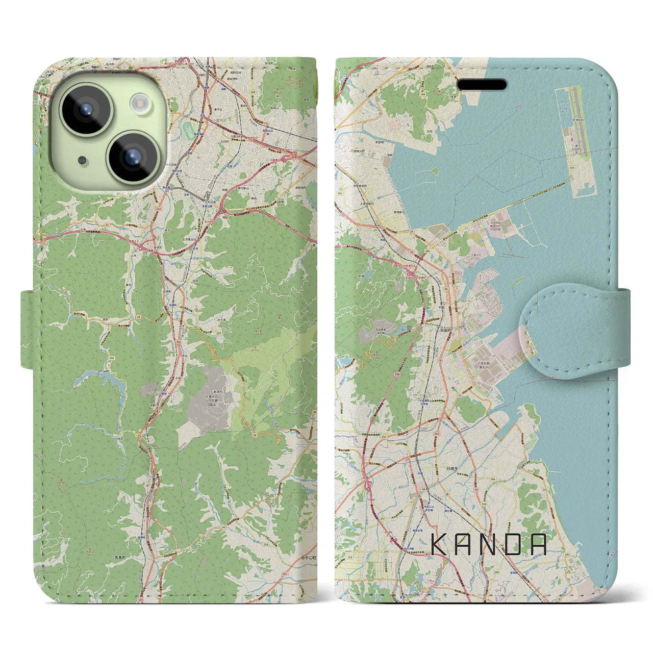 【苅田(福岡県)】地図柄iPhoneケース(手帳タイプ)ナチュラル・iPhone 15 用
