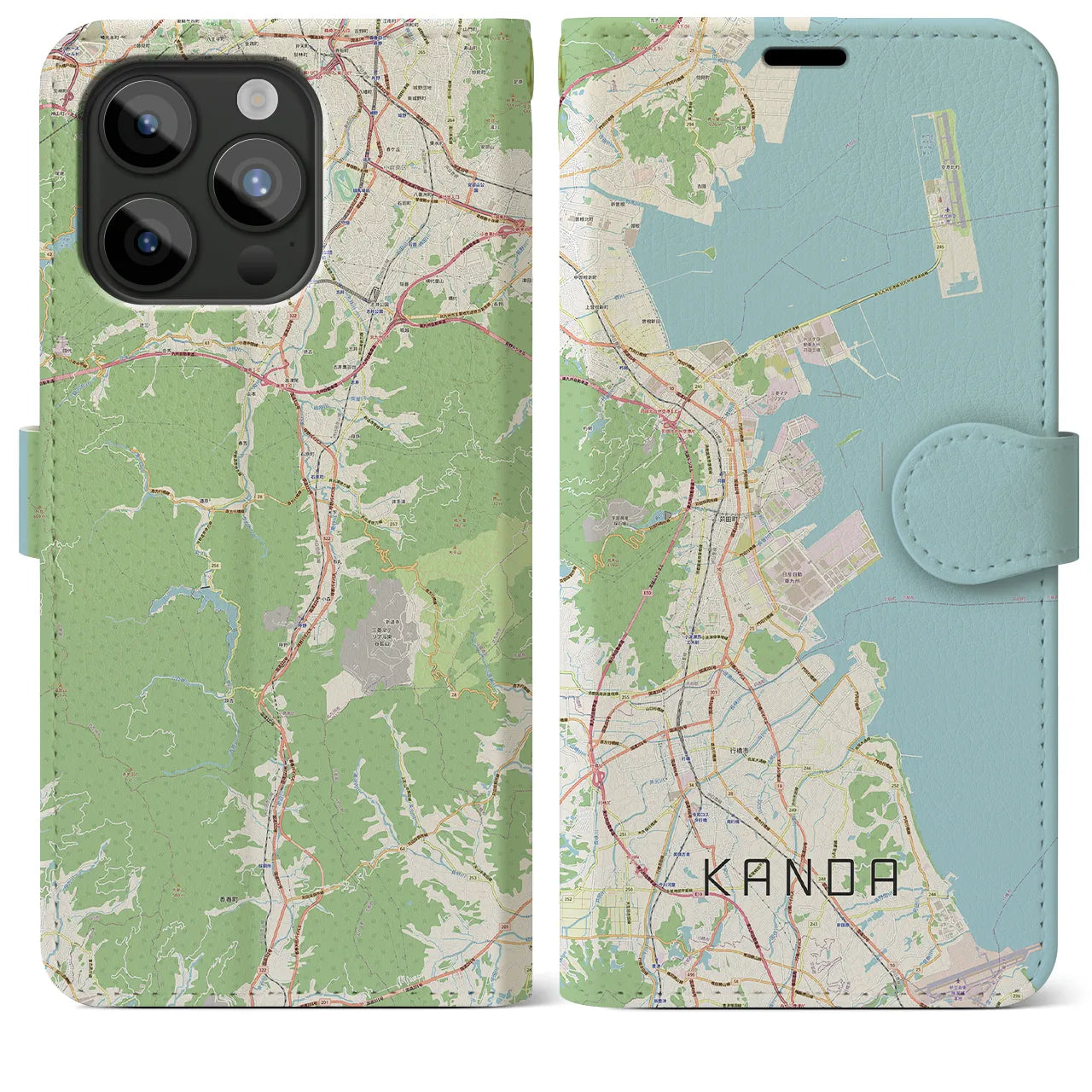 【苅田(福岡県)】地図柄iPhoneケース(手帳タイプ)ナチュラル・iPhone 15 Pro Max 用
