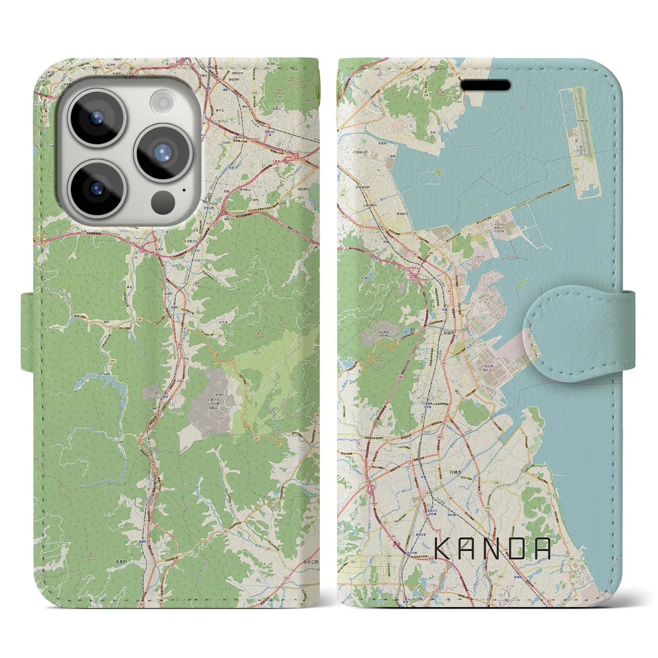 【苅田(福岡県)】地図柄iPhoneケース(手帳タイプ)ナチュラル・iPhone 15 Pro 用
