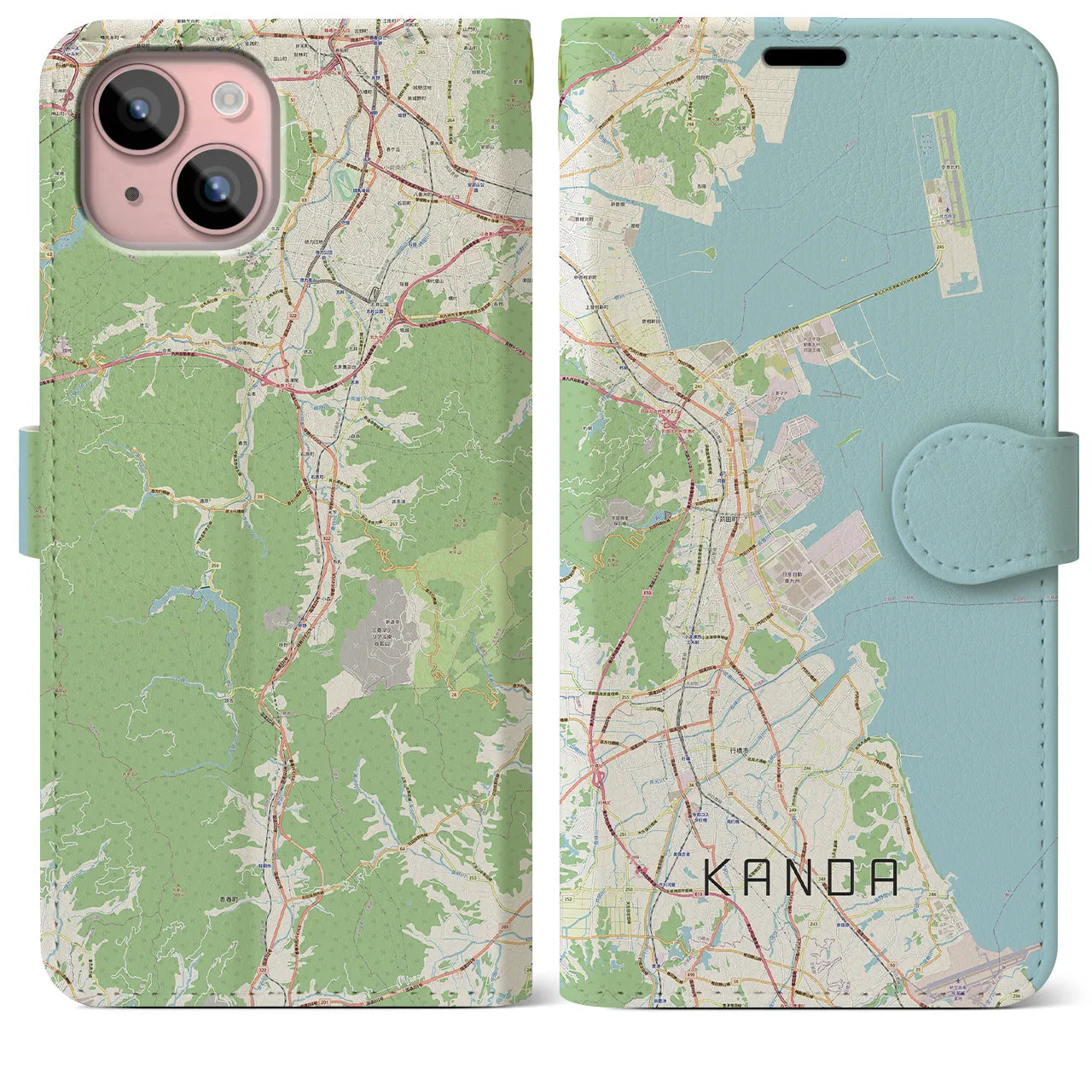 【苅田(福岡県)】地図柄iPhoneケース(手帳タイプ)ナチュラル・iPhone 15 Plus 用
