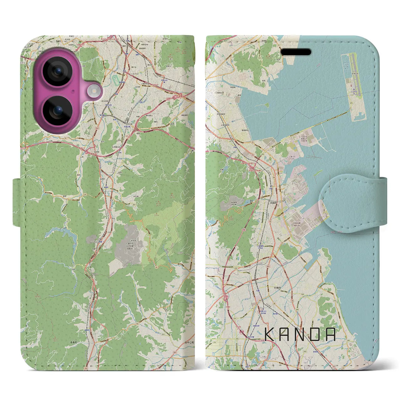 【苅田(福岡県)】地図柄iPhoneケース(手帳タイプ)ナチュラル・iPhone 16 Pro 用