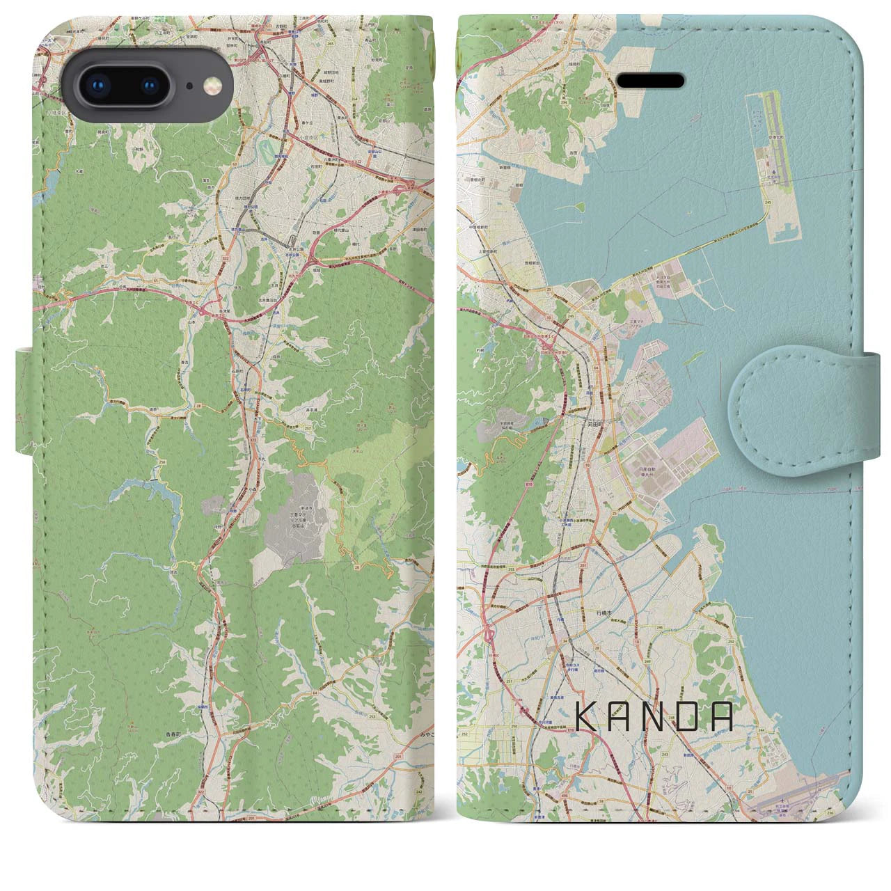 【苅田(福岡県)】地図柄iPhoneケース(手帳タイプ)ナチュラル・iPhone 8Plus /7Plus / 6sPlus / 6Plus 用