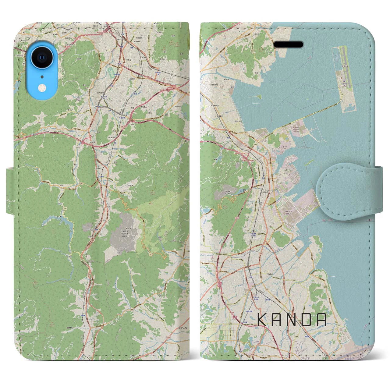【苅田(福岡県)】地図柄iPhoneケース(手帳タイプ)ナチュラル・iPhone XR 用