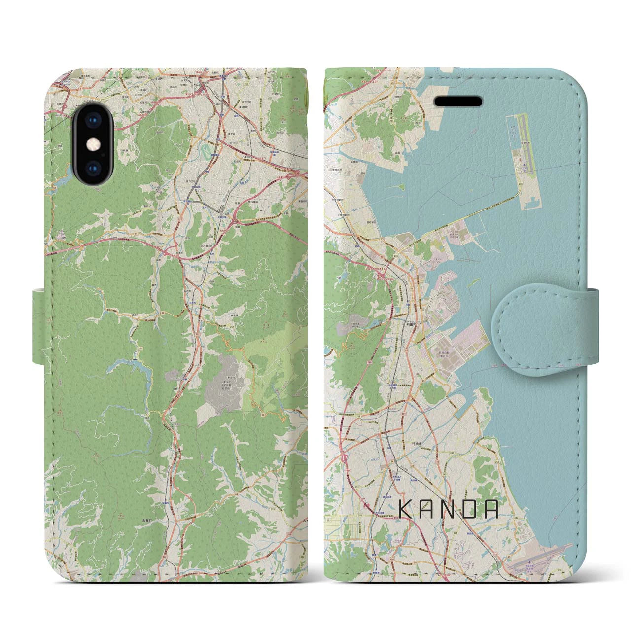 【苅田(福岡県)】地図柄iPhoneケース(手帳タイプ)ナチュラル・iPhone XS / X 用