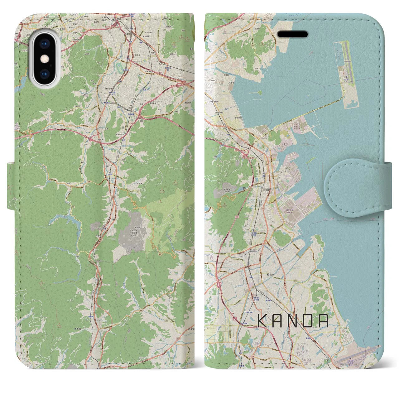 【苅田(福岡県)】地図柄iPhoneケース(手帳タイプ)ナチュラル・iPhone XS Max 用