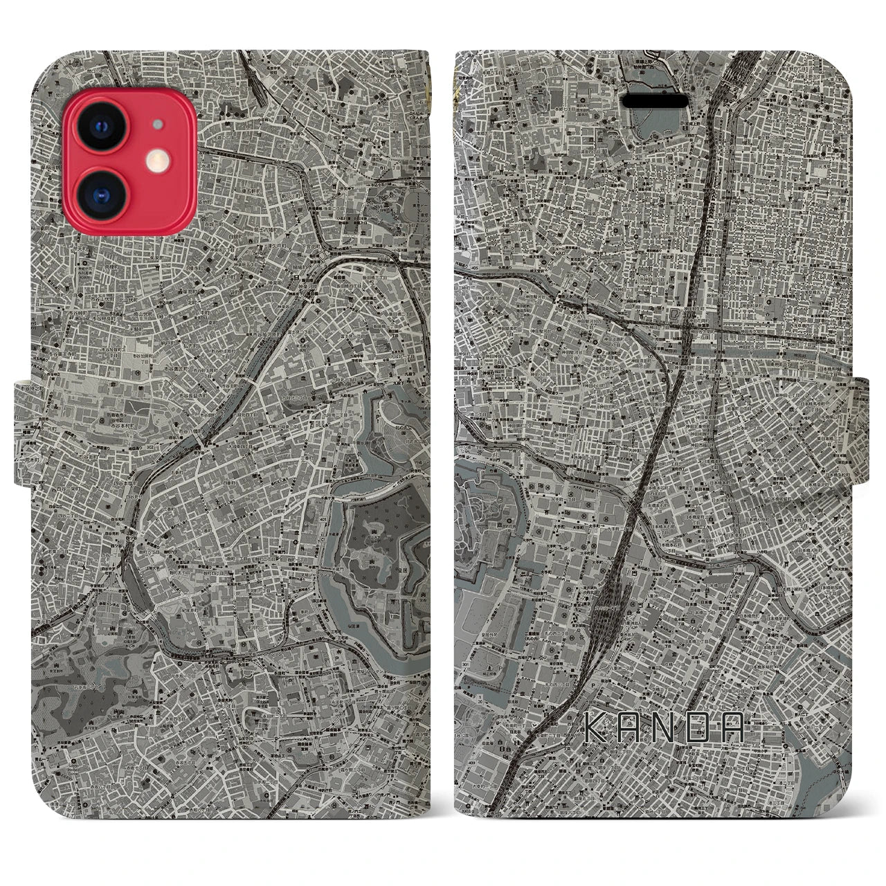 【神田(東京都)】地図柄iPhoneケース(手帳タイプ)モノトーン・iPhone 11 用