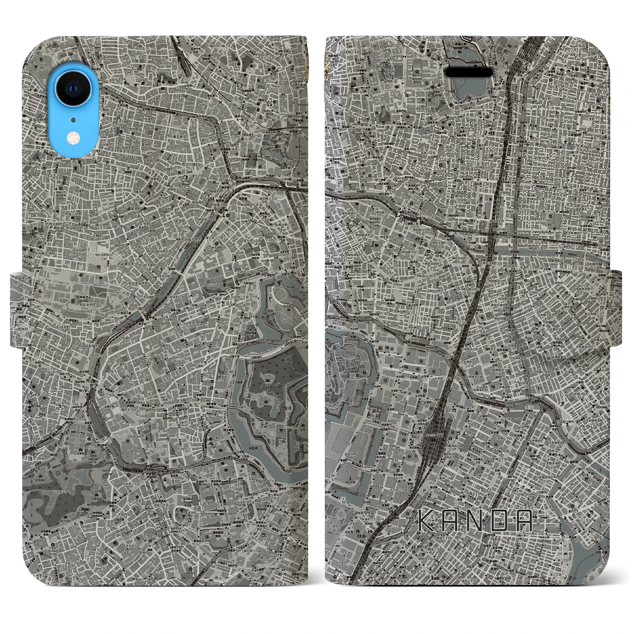 【神田(東京都)】地図柄iPhoneケース(手帳タイプ)モノトーン・iPhone XR 用