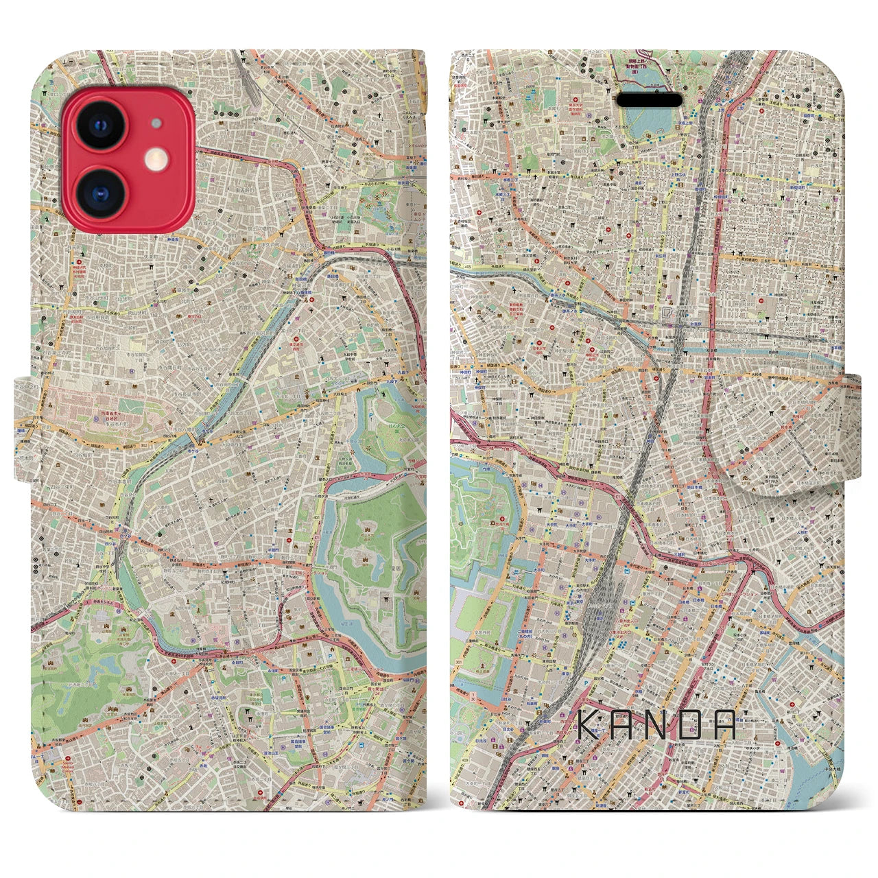 【神田(東京都)】地図柄iPhoneケース(手帳タイプ)ナチュラル・iPhone 11 用