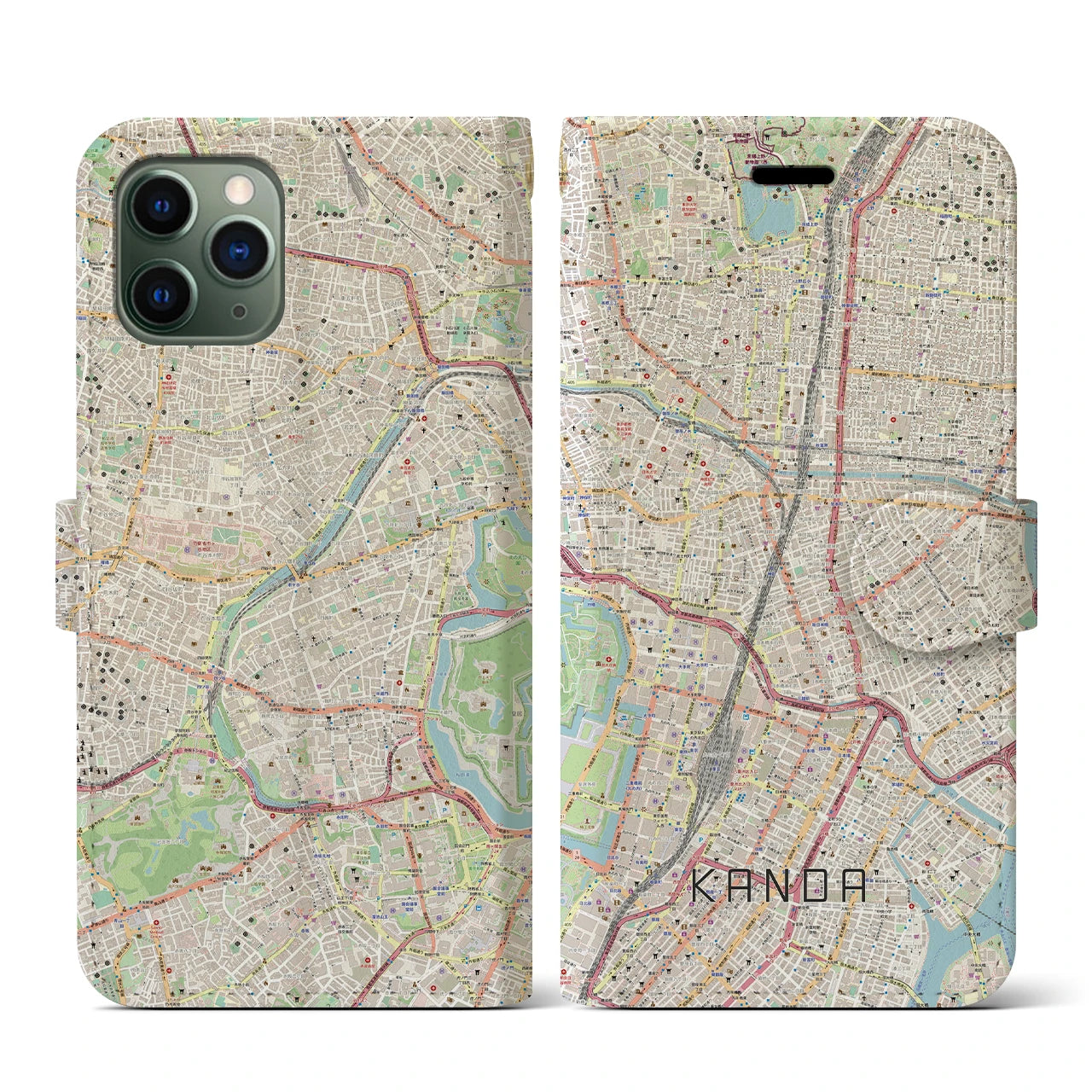 【神田(東京都)】地図柄iPhoneケース(手帳タイプ)ナチュラル・iPhone 11 Pro 用