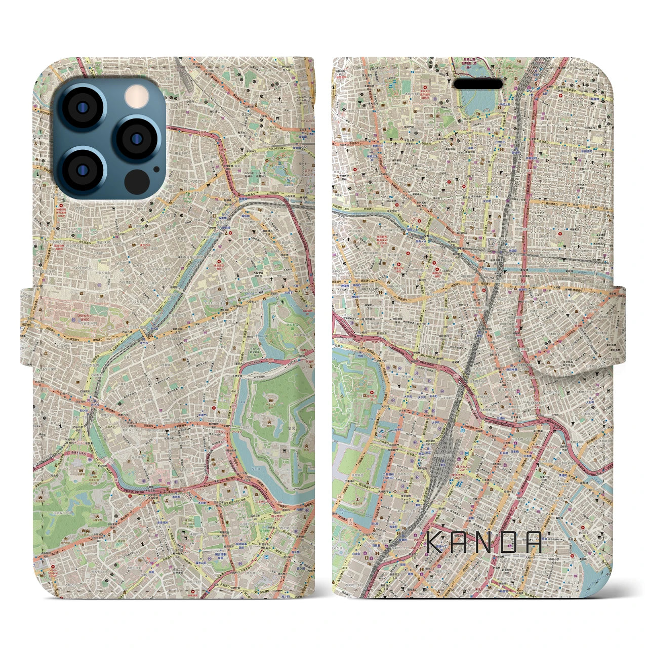 【神田(東京都)】地図柄iPhoneケース(手帳タイプ)ナチュラル・iPhone 12 / 12 Pro 用