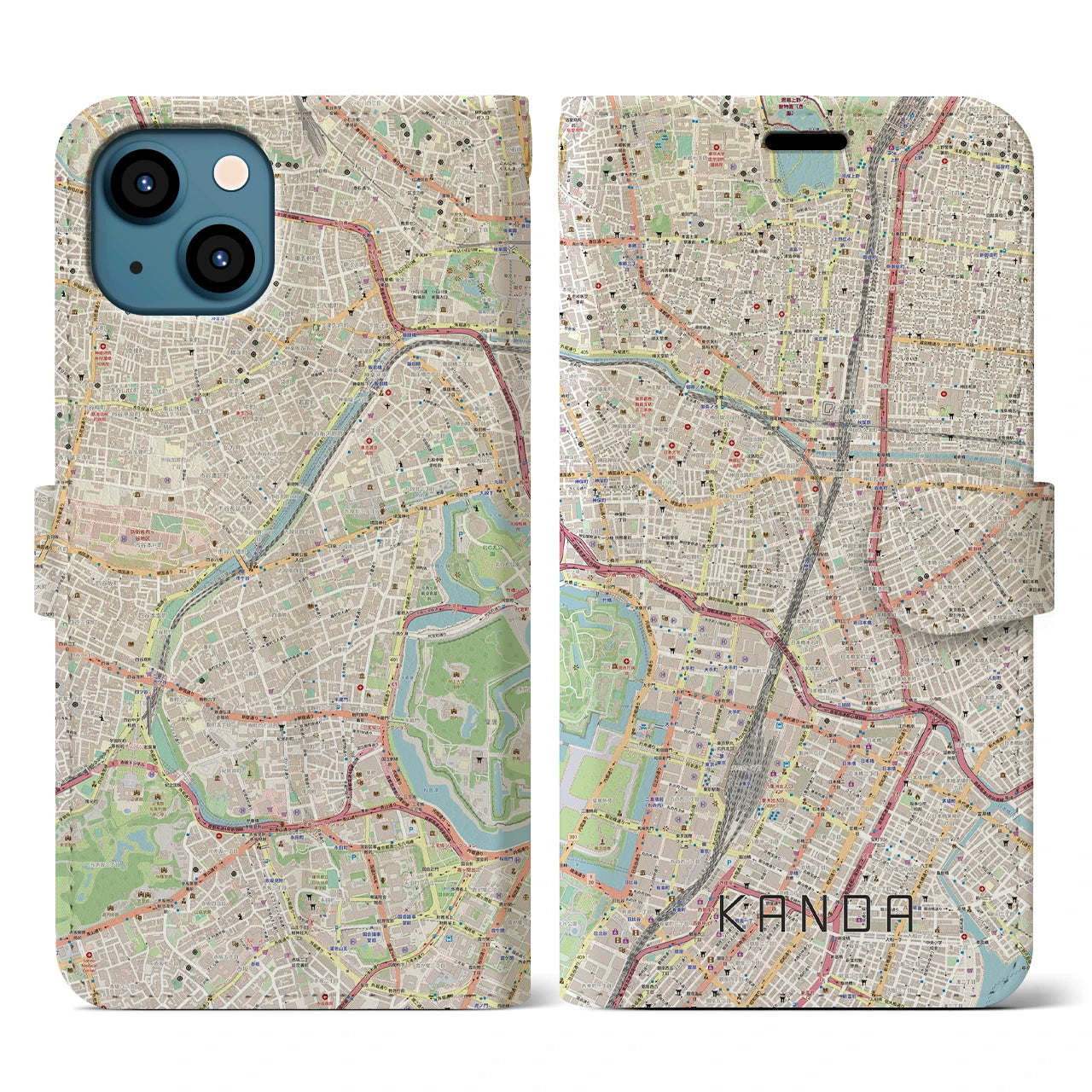 【神田(東京都)】地図柄iPhoneケース(手帳タイプ)ナチュラル・iPhone 13 用