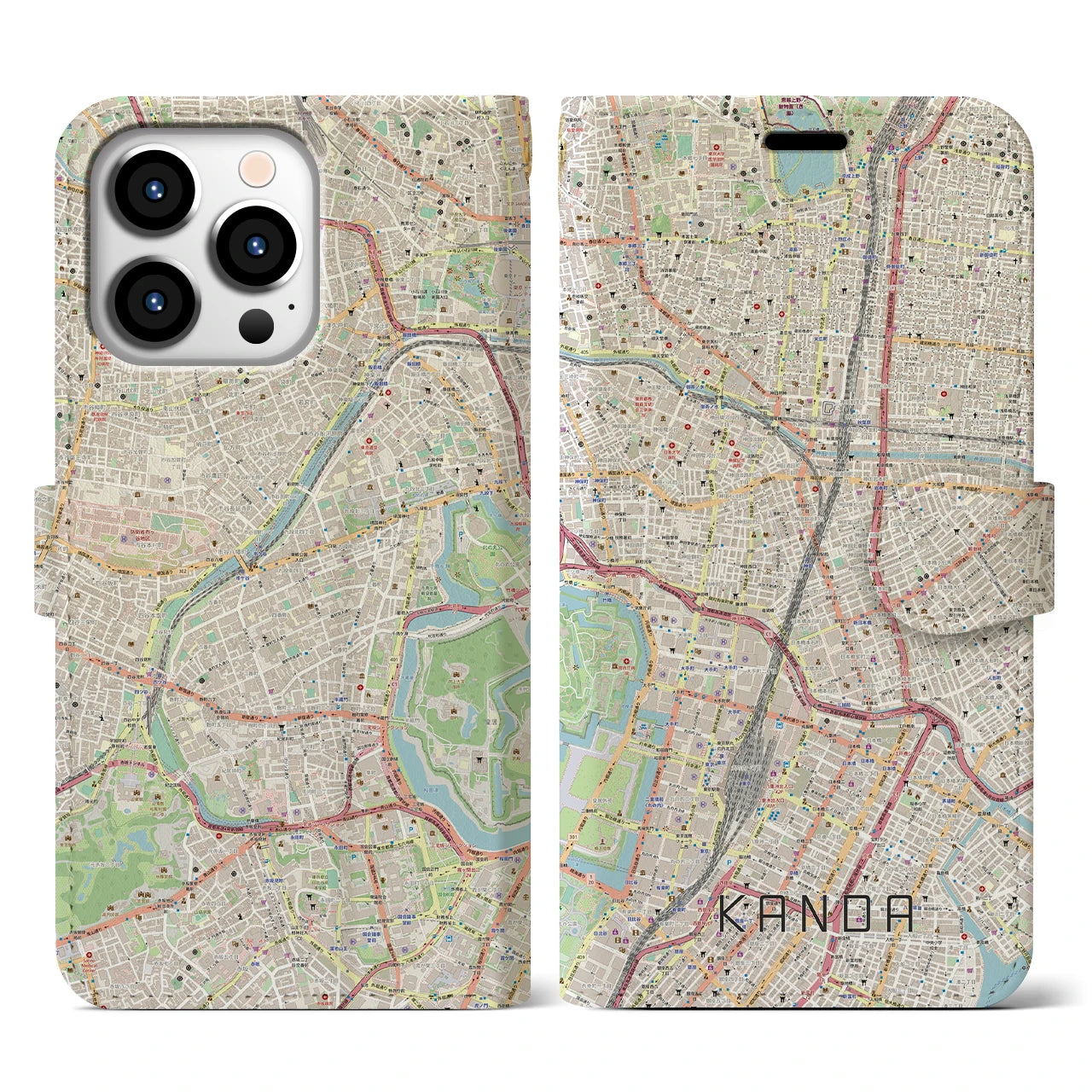 【神田(東京都)】地図柄iPhoneケース(手帳タイプ)ナチュラル・iPhone 13 Pro 用