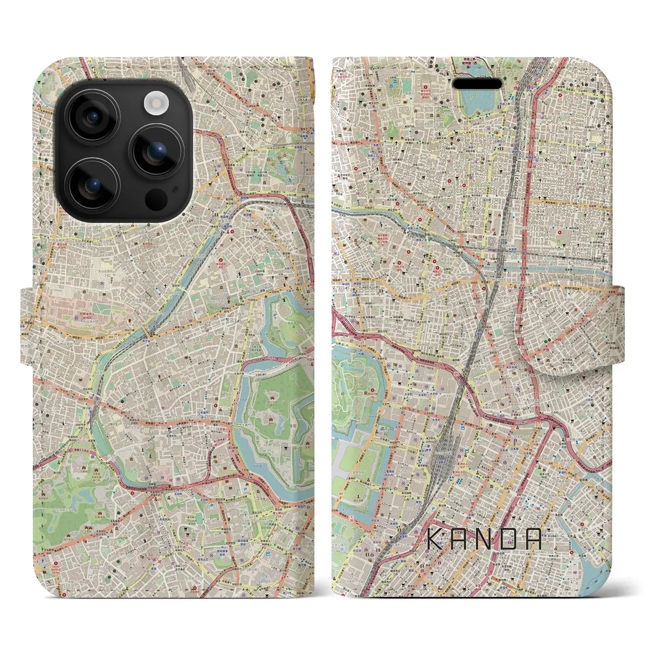 【神田(東京都)】地図柄iPhoneケース(手帳タイプ)ナチュラル・iPhone 16 用