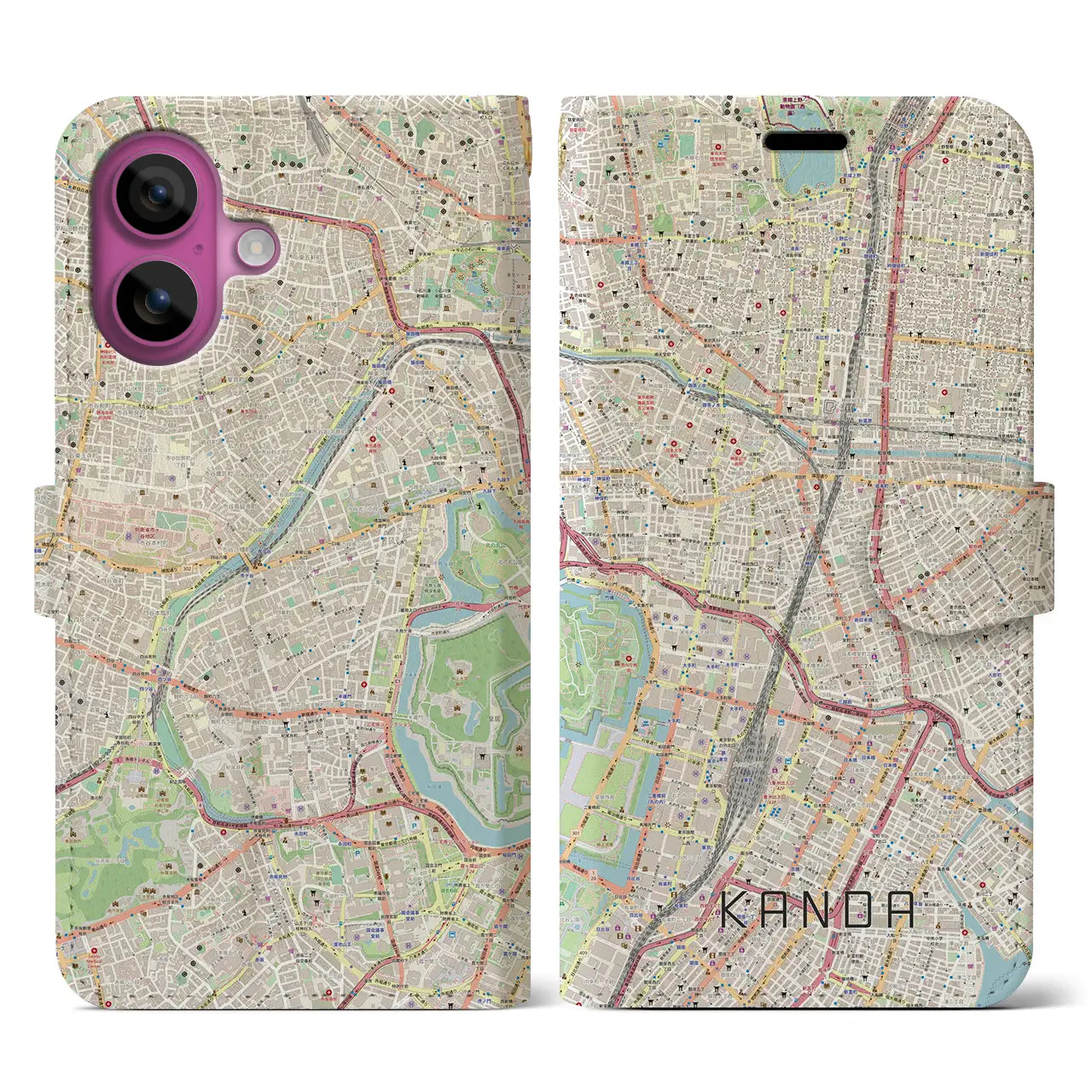【神田(東京都)】地図柄iPhoneケース(手帳タイプ)ナチュラル・iPhone 16 Pro 用