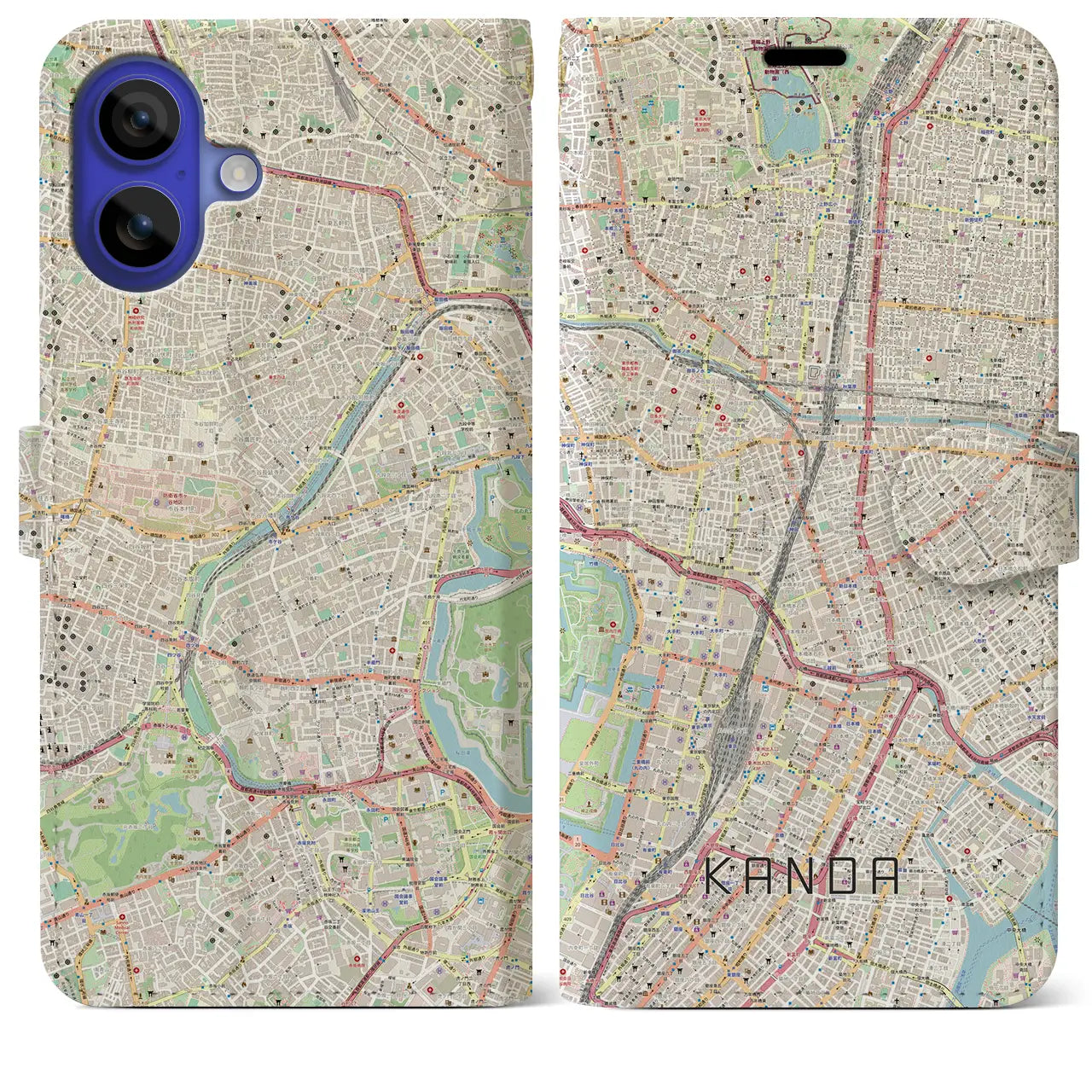 【神田(東京都)】地図柄iPhoneケース(手帳タイプ)ナチュラル・iPhone 16 Pro Max 用