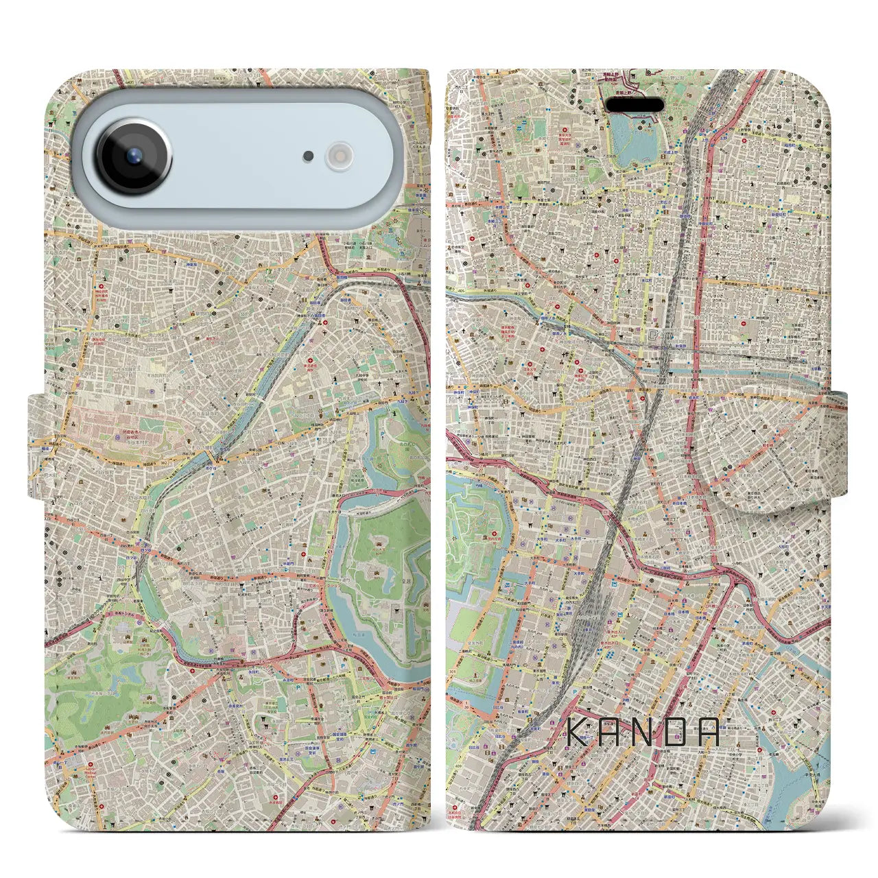 【神田(東京都)】地図柄iPhoneケース(手帳タイプ)ナチュラル・iPhone 17 Pro Max 用