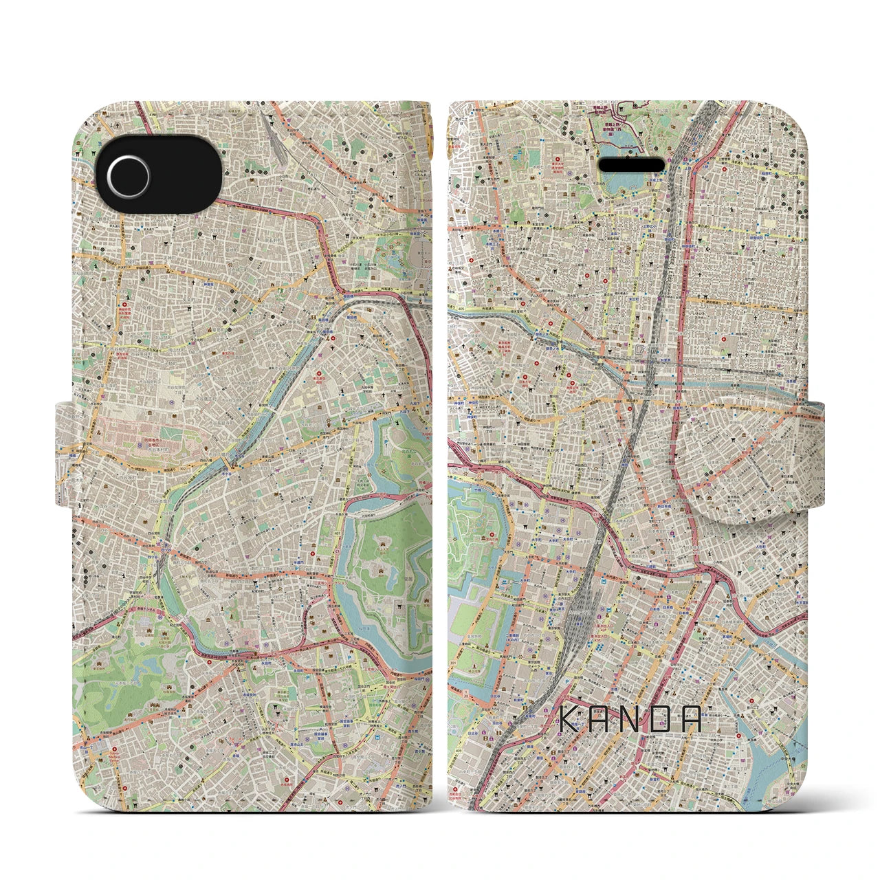 【神田(東京都)】地図柄iPhoneケース(手帳タイプ)ナチュラル・iPhone SE(第3 / 第2世代) / 8 / 7 / 6s / 6 用