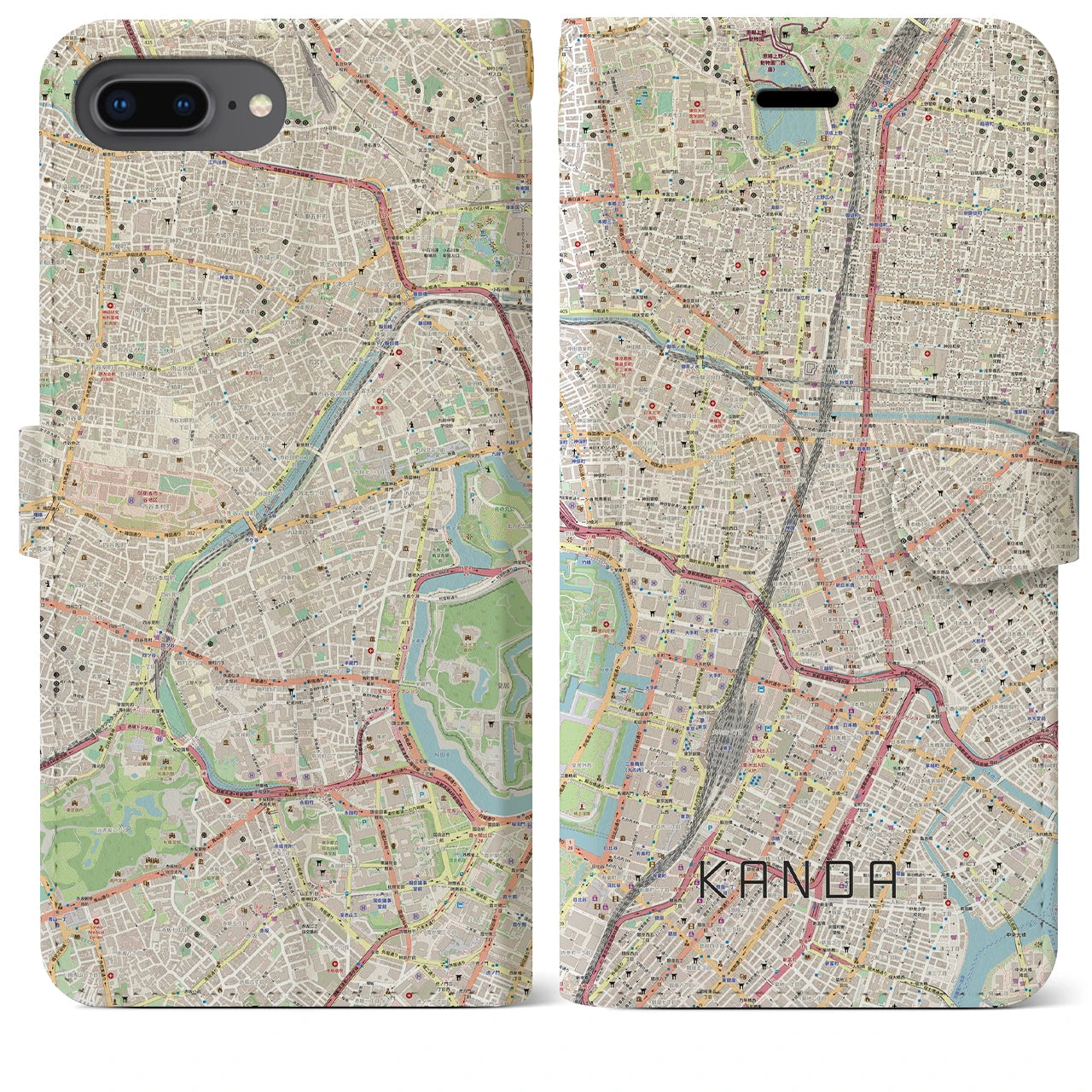 【神田(東京都)】地図柄iPhoneケース(手帳タイプ)ナチュラル・iPhone 8Plus /7Plus / 6sPlus / 6Plus 用