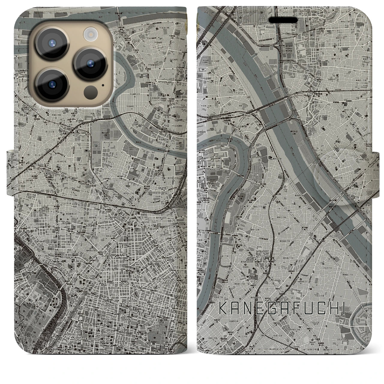 【鐘ヶ淵(東京都)】地図柄iPhoneケース(手帳タイプ)