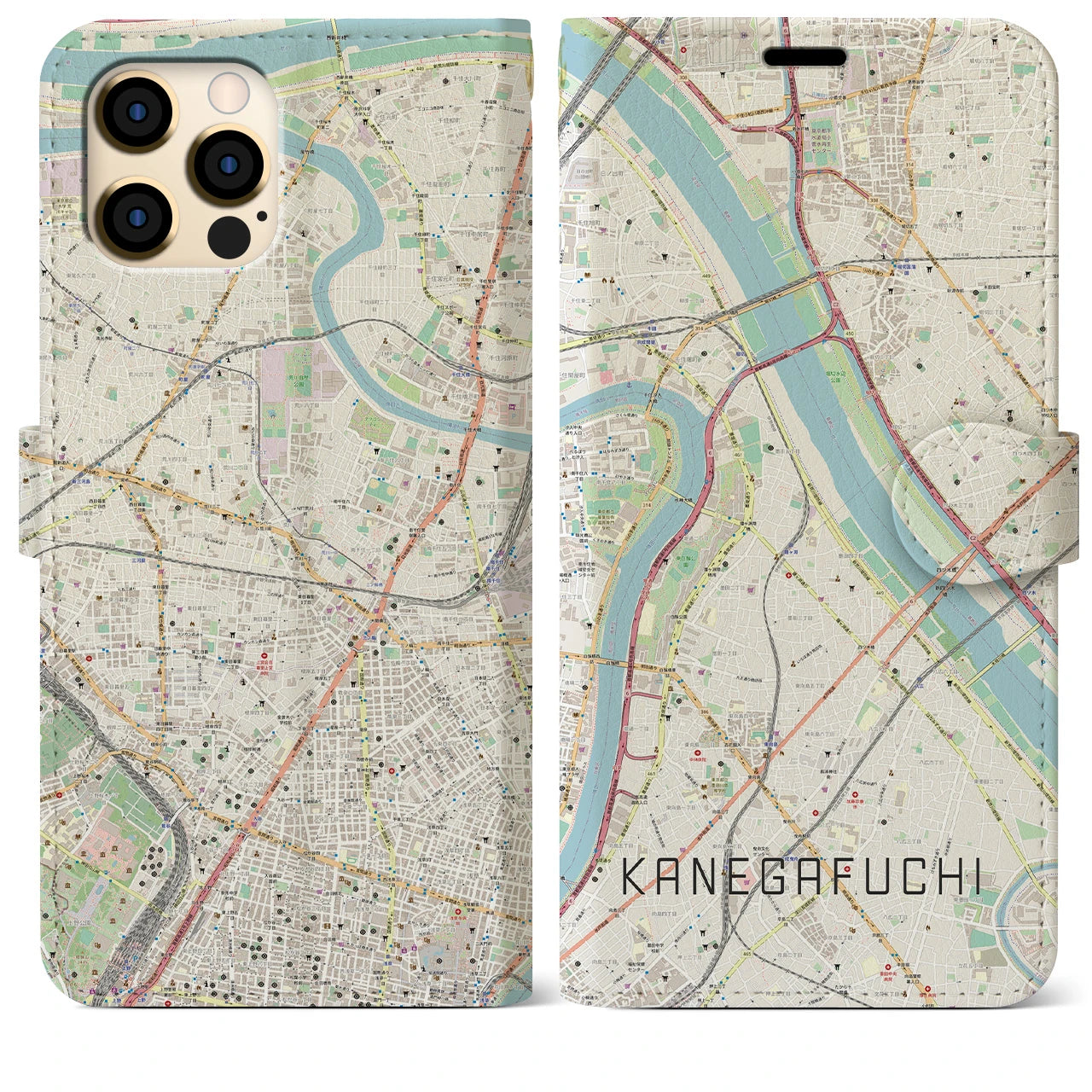 【鐘ヶ淵(東京都)】地図柄iPhoneケース(手帳タイプ)
