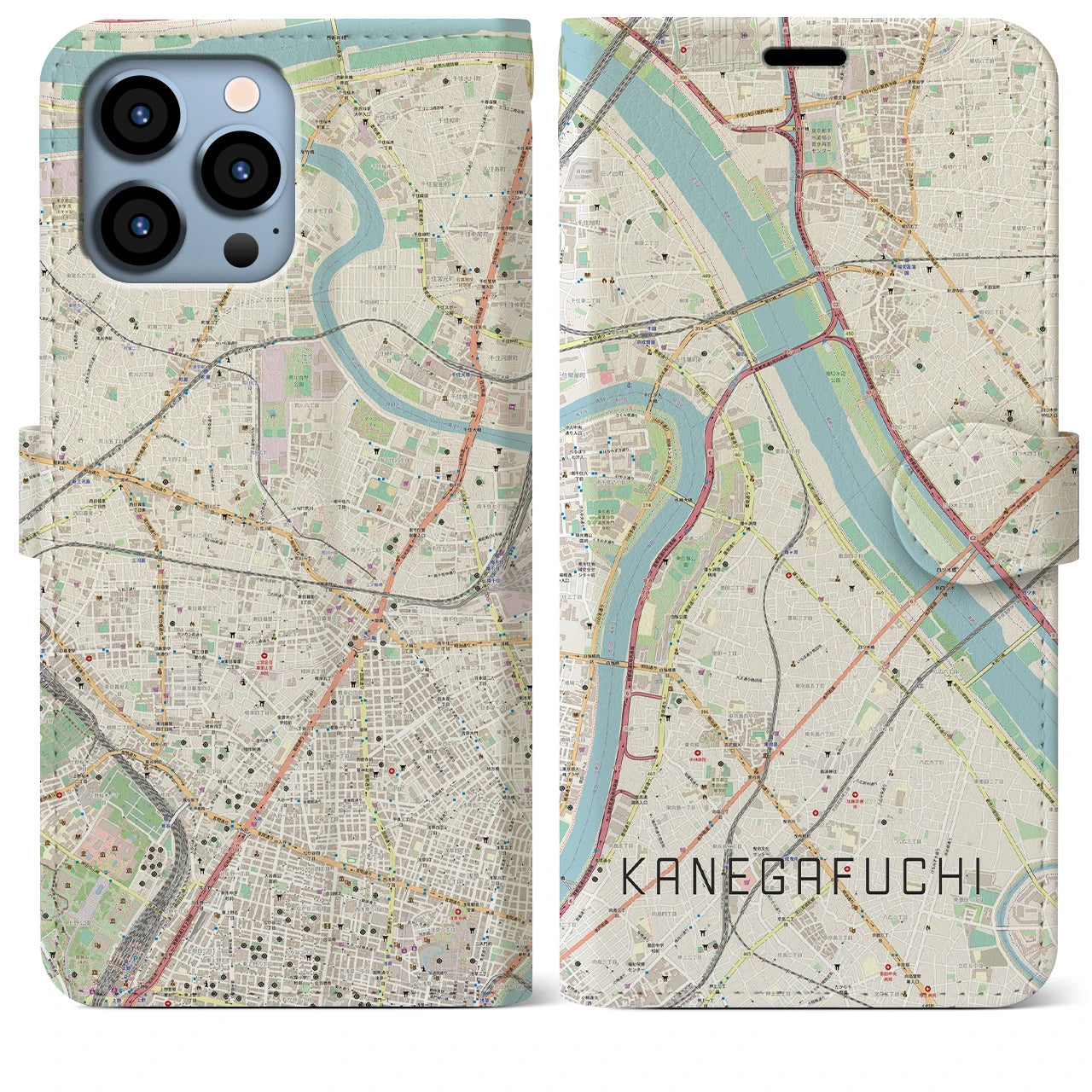 【鐘ヶ淵(東京都)】地図柄iPhoneケース(手帳タイプ)