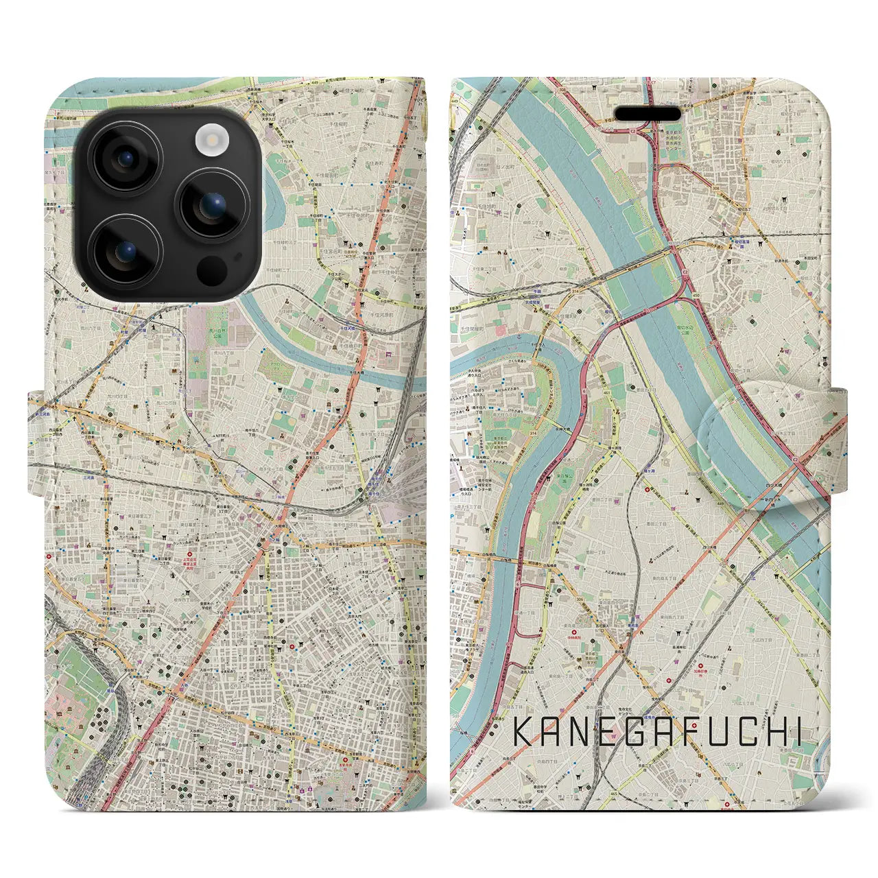 【鐘ヶ淵(東京都)】地図柄iPhoneケース(手帳タイプ)