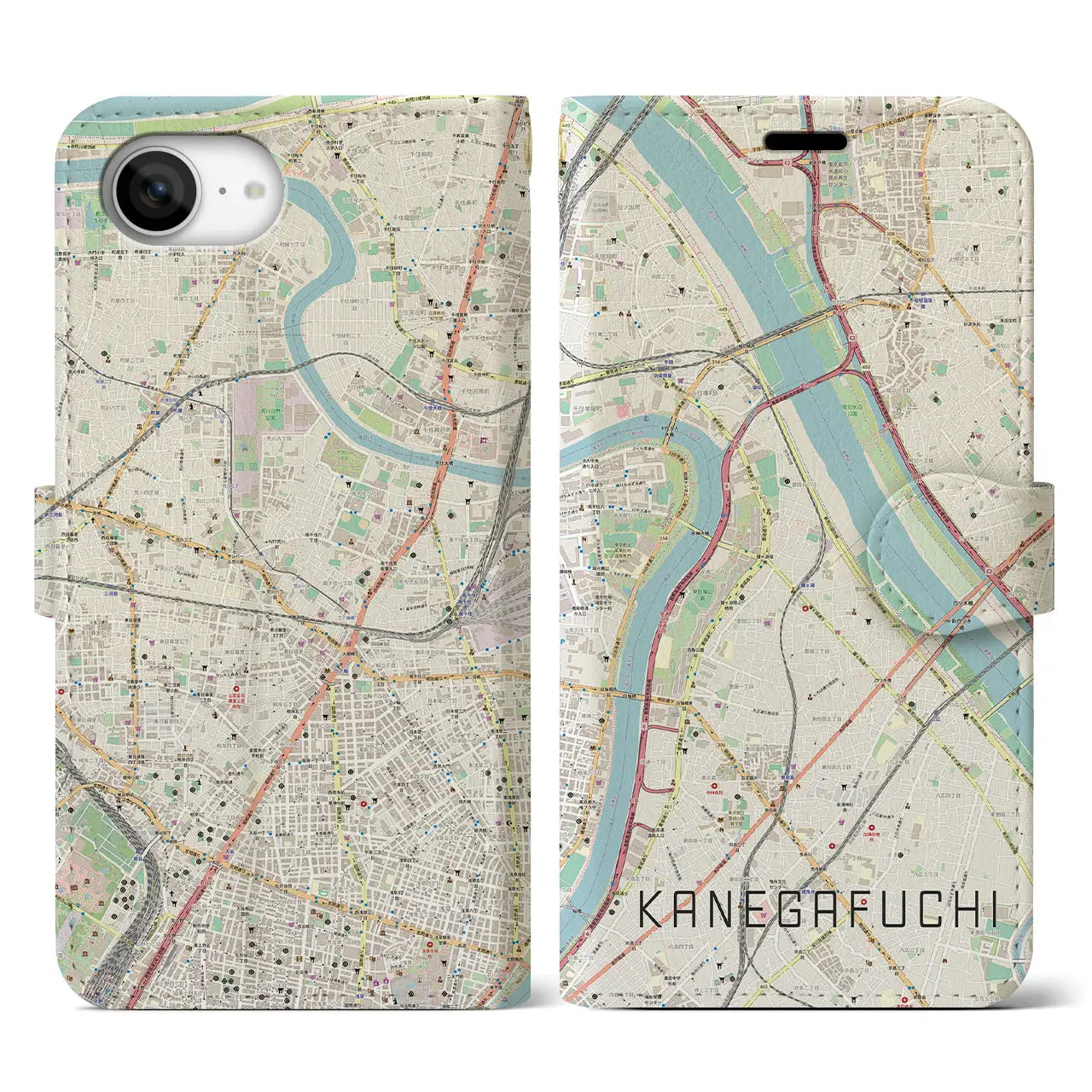 【鐘ヶ淵(東京都)】地図柄iPhoneケース(手帳タイプ)