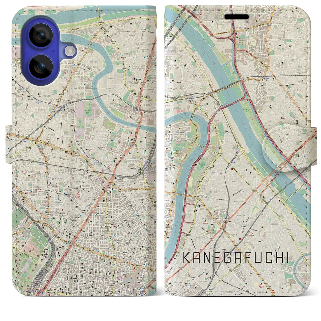 【鐘ヶ淵(東京都)】地図柄iPhoneケース(手帳タイプ)ナチュラル・iPhone 16 Pro Max 用