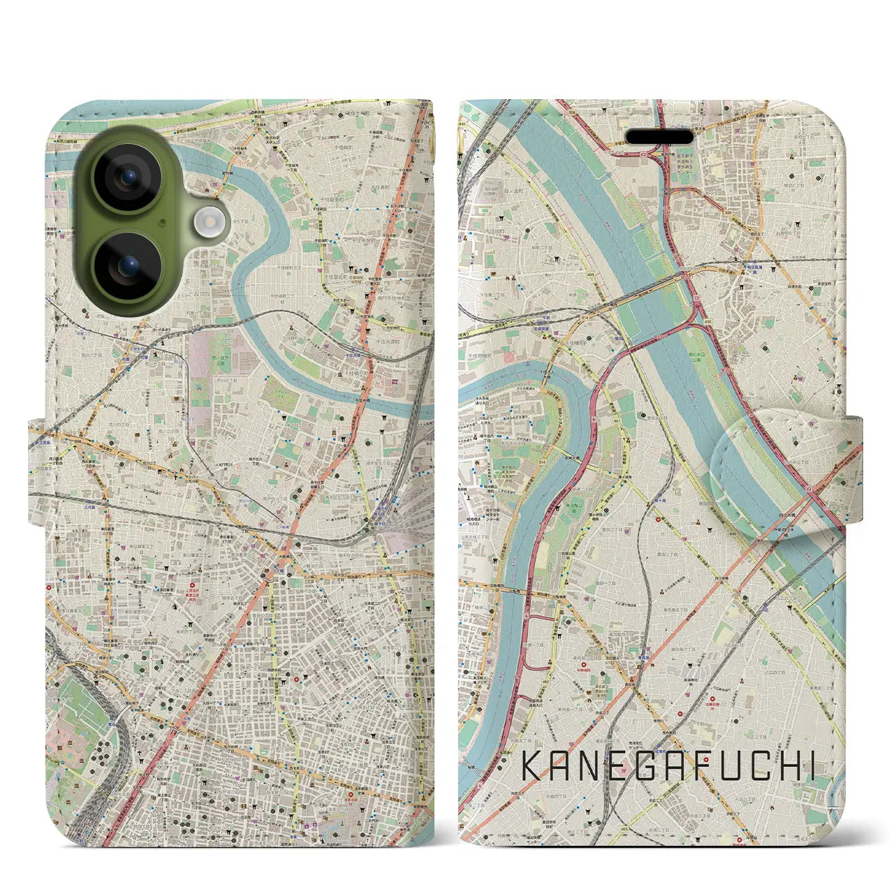 【鐘ヶ淵(東京都)】地図柄iPhoneケース(手帳タイプ)