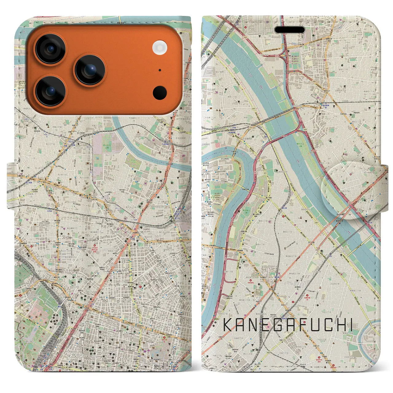 【鐘ヶ淵(東京都)】地図柄iPhoneケース(手帳タイプ)ナチュラル・iPhone 17 Pro Max 用