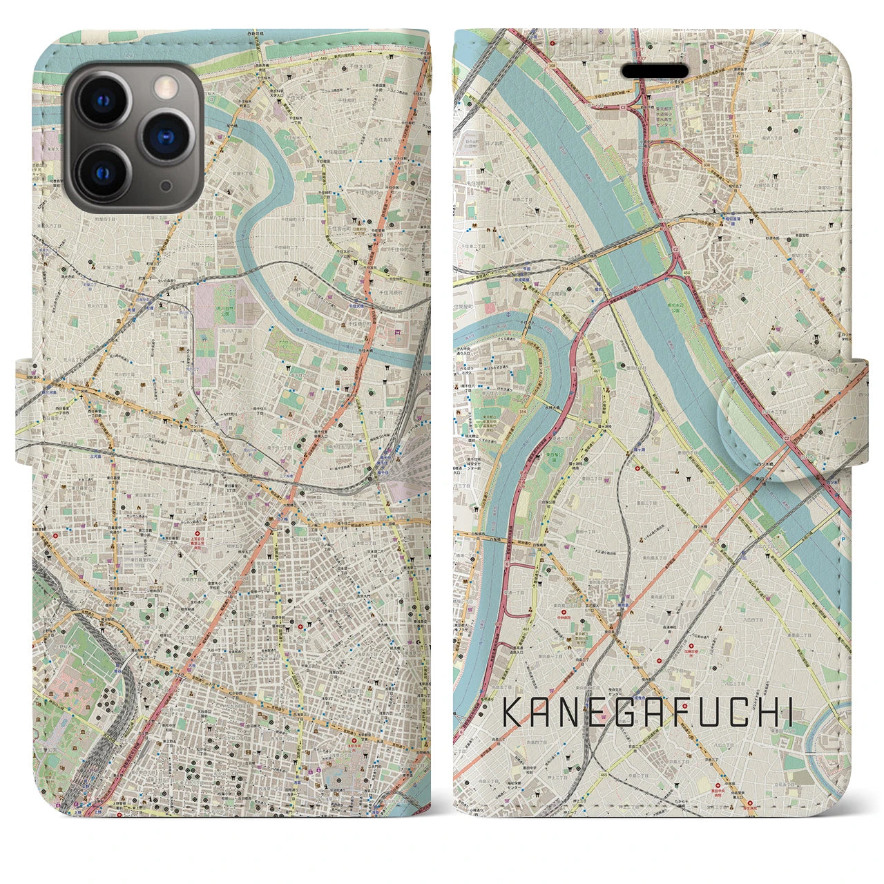 【鐘ヶ淵(東京都)】地図柄iPhoneケース(手帳タイプ)