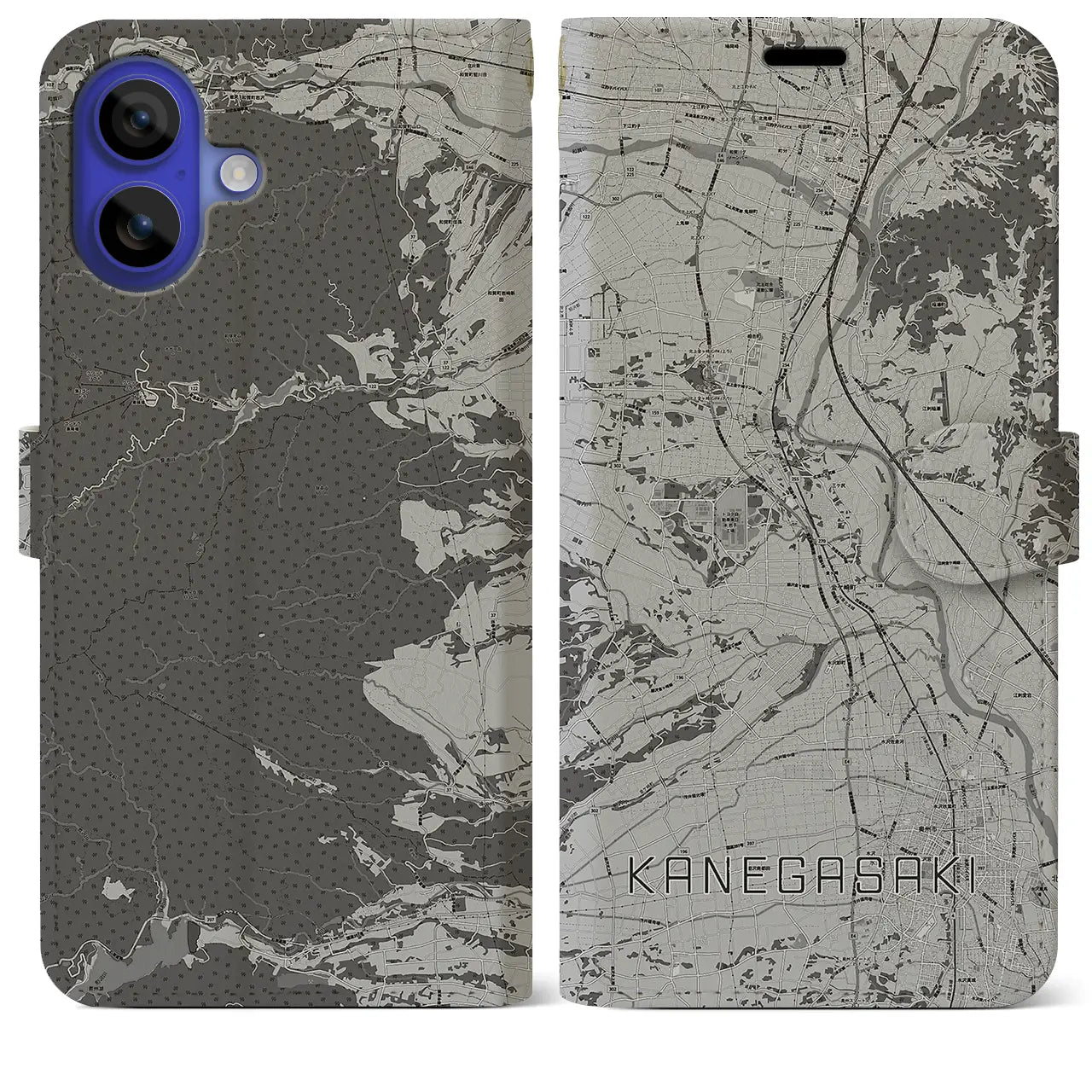 【金ケ崎(岩手県)】地図柄iPhoneケース(手帳タイプ)モノトーン・iPhone 16 Pro Max 用