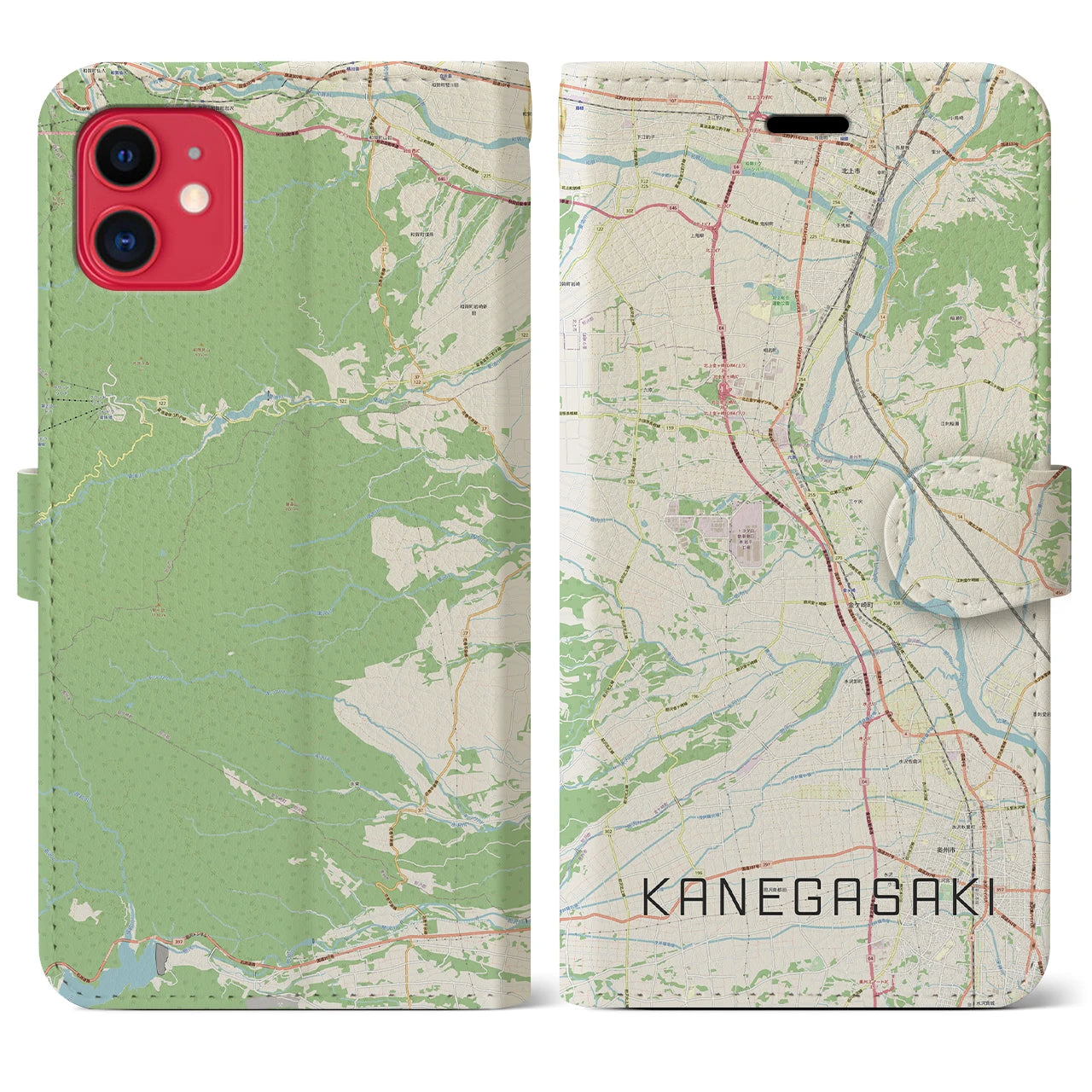 【金ケ崎(岩手県)】地図柄iPhoneケース(手帳タイプ)ナチュラル・iPhone 11 用
