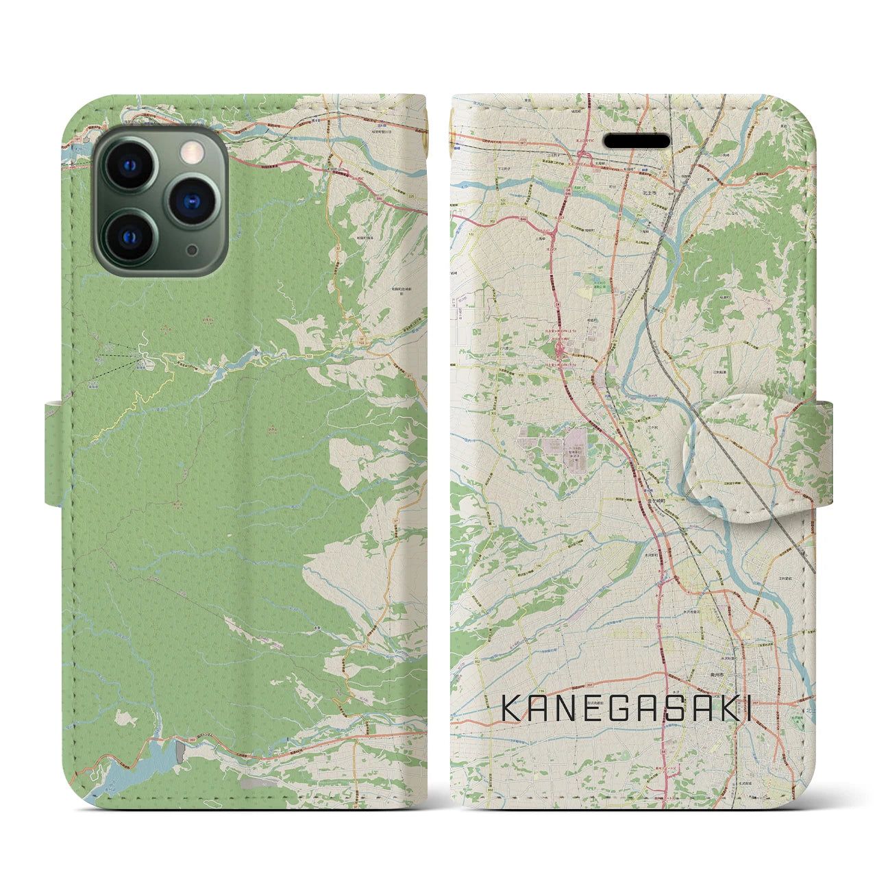 【金ケ崎(岩手県)】地図柄iPhoneケース(手帳タイプ)ナチュラル・iPhone 11 Pro 用