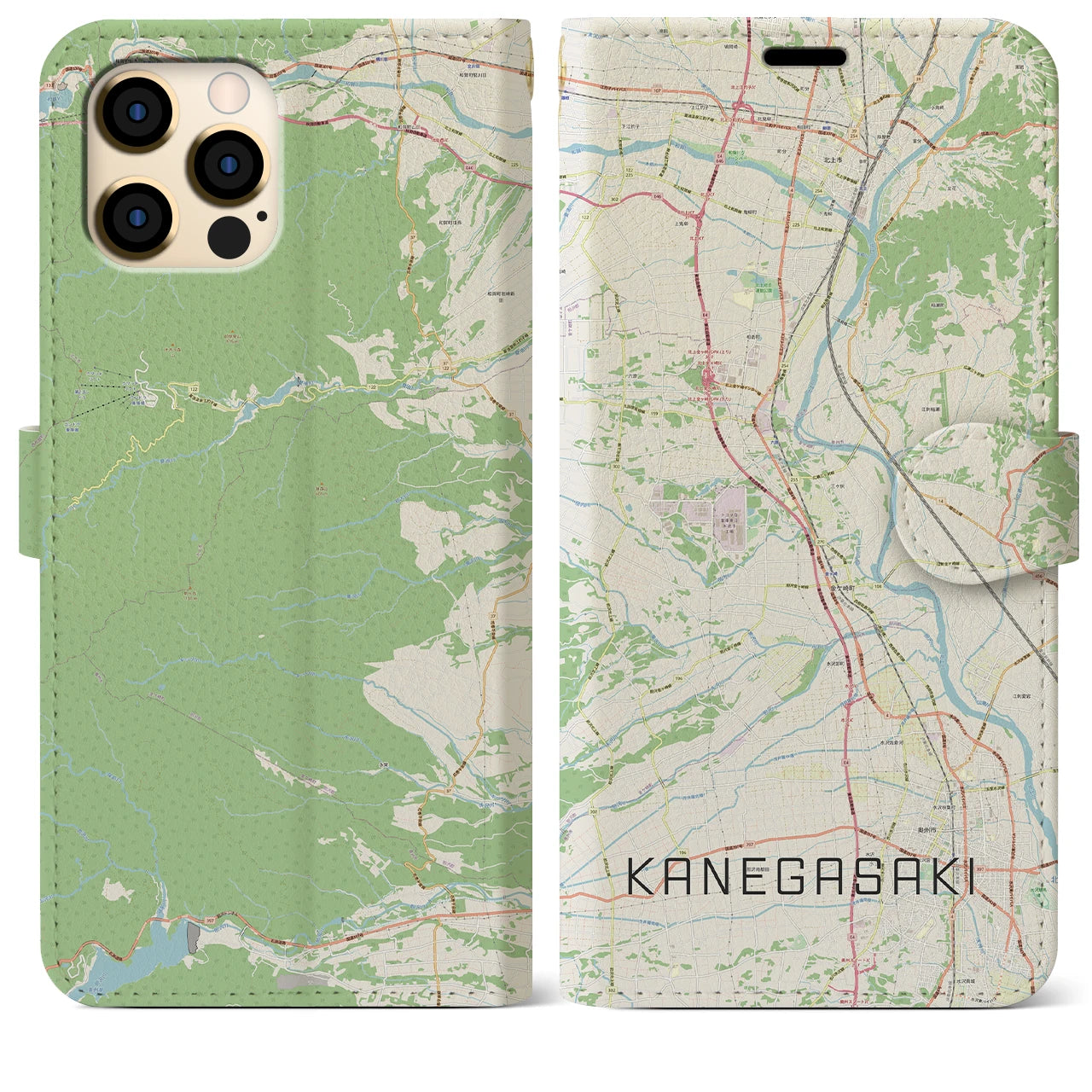 【金ケ崎(岩手県)】地図柄iPhoneケース(手帳タイプ)ナチュラル・iPhone 12 Pro Max 用
