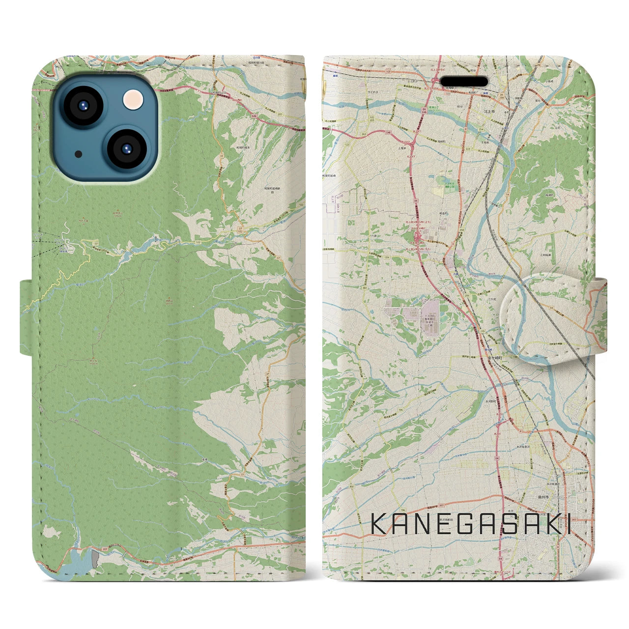 【金ケ崎(岩手県)】地図柄iPhoneケース(手帳タイプ)ナチュラル・iPhone 13 用