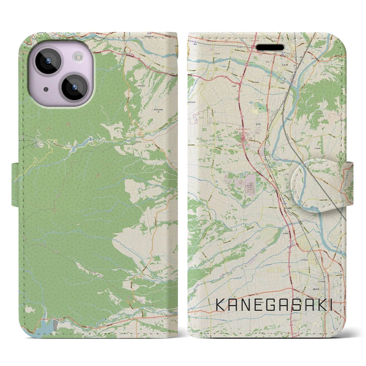 【金ケ崎(岩手県)】地図柄iPhoneケース(手帳タイプ)ナチュラル・iPhone 14 用