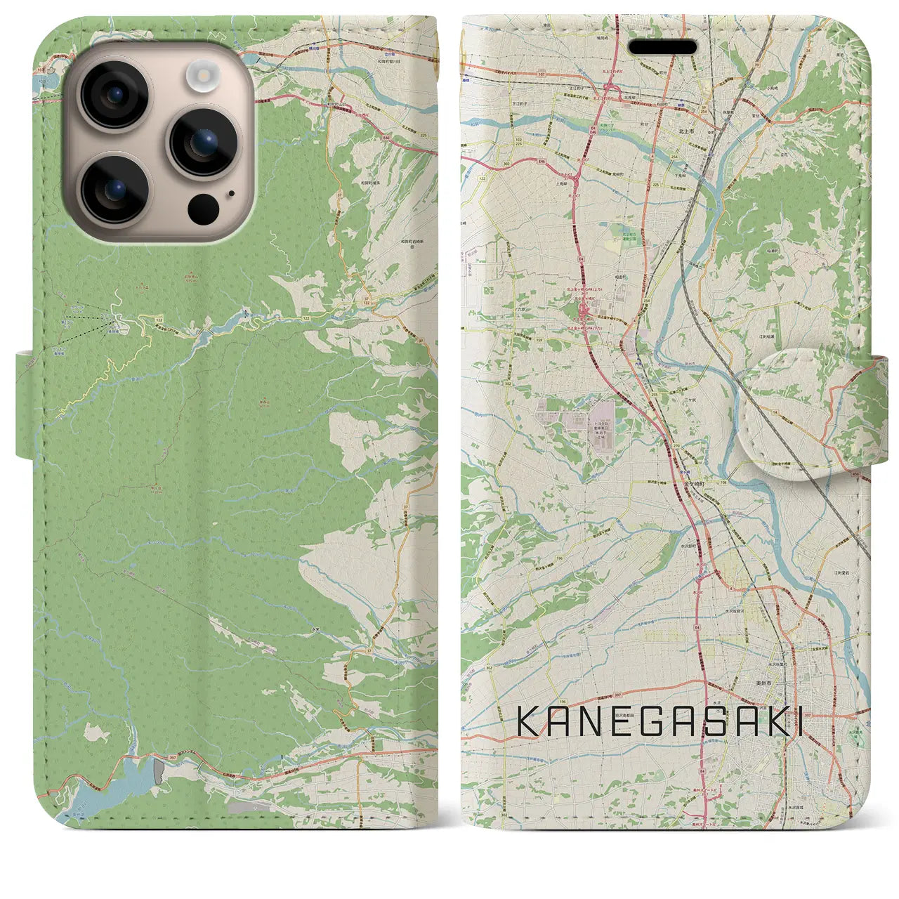 【金ケ崎(岩手県)】地図柄iPhoneケース(手帳タイプ)ナチュラル・iPhone 16 Plus 用