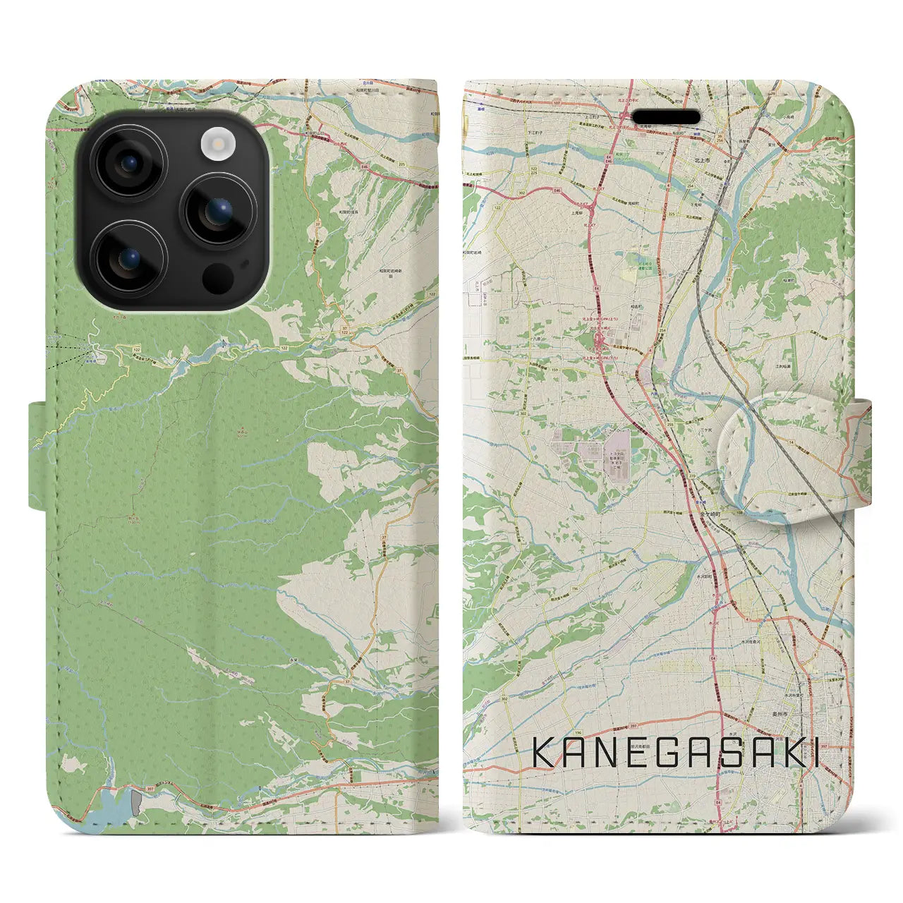 【金ケ崎(岩手県)】地図柄iPhoneケース(手帳タイプ)ナチュラル・iPhone 16 用