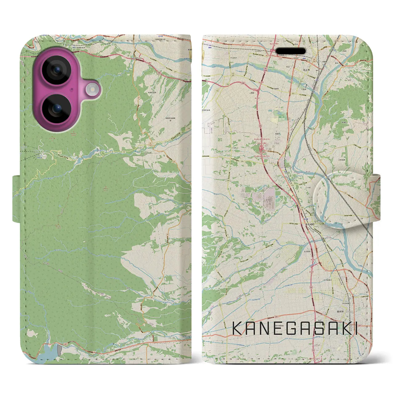 【金ケ崎(岩手県)】地図柄iPhoneケース(手帳タイプ)ナチュラル・iPhone 16 Pro 用