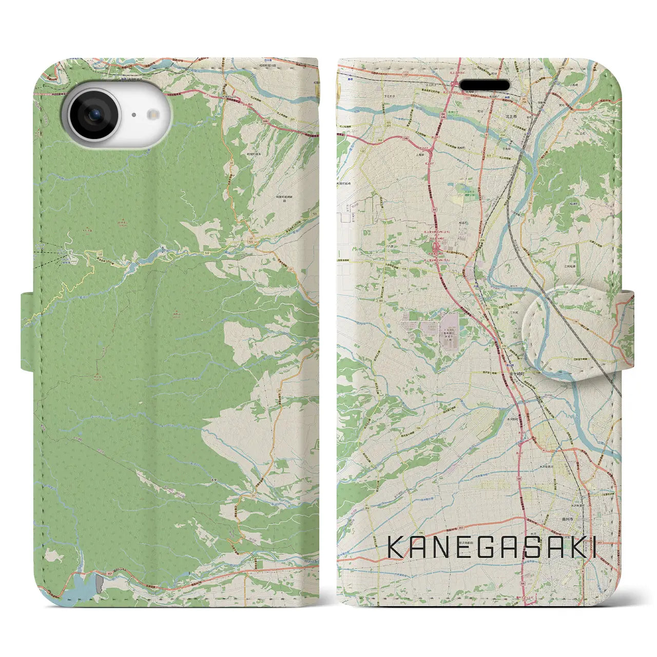 【金ケ崎(岩手県)】地図柄iPhoneケース(手帳タイプ)