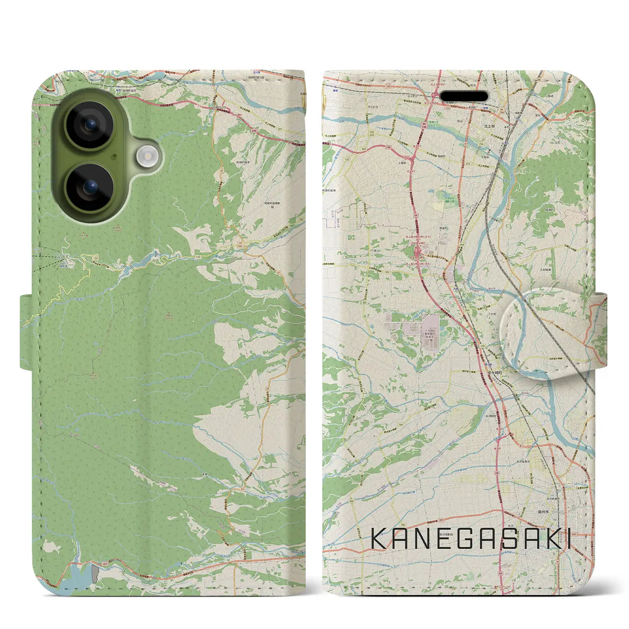 【金ケ崎(岩手県)】地図柄iPhoneケース(手帳タイプ)モノトーン・iPhone 17 Pro Max 用