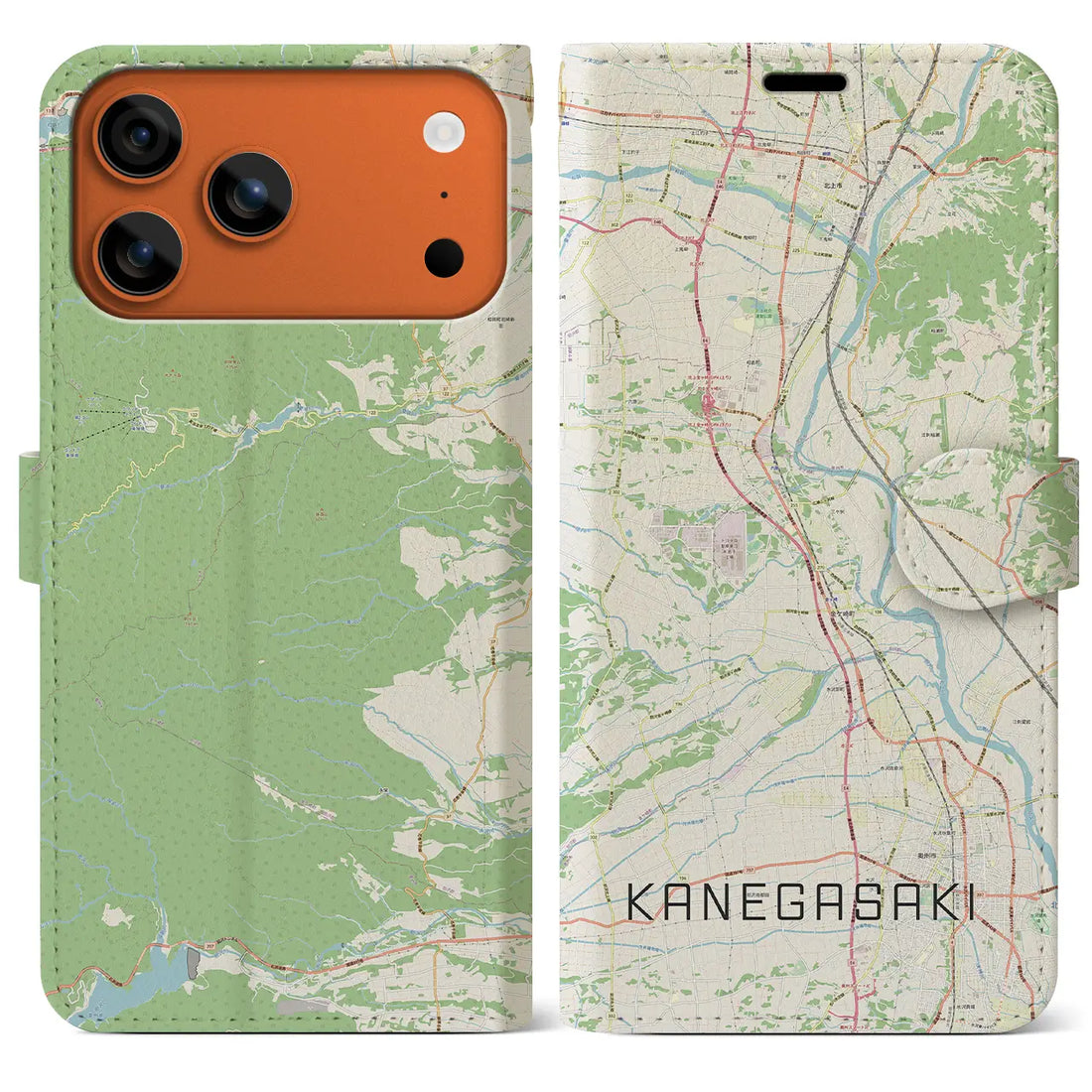 【金ケ崎(岩手県)】地図柄iPhoneケース(手帳タイプ)ナチュラル・iPhone 17 Pro Max 用