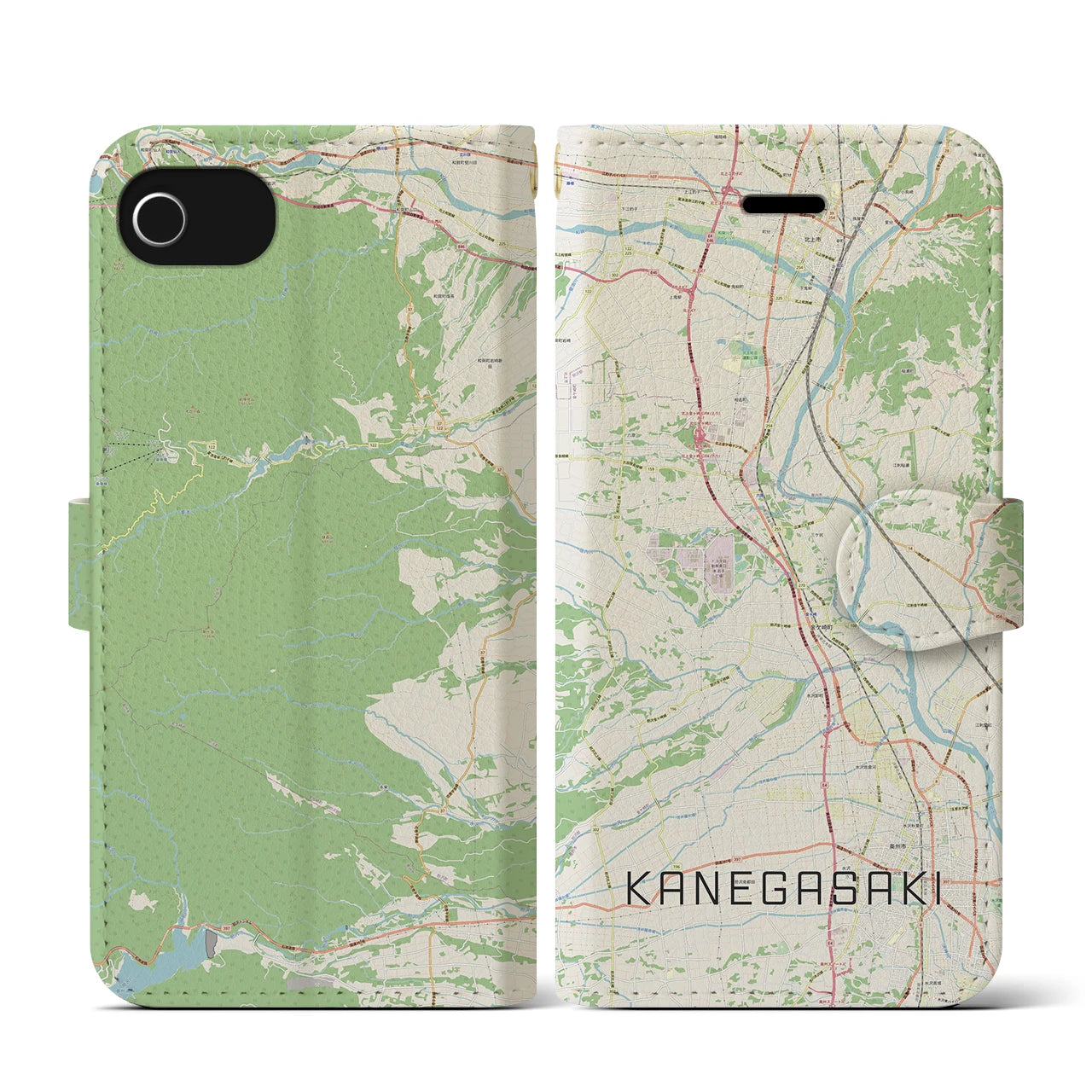 【金ケ崎(岩手県)】地図柄iPhoneケース(手帳タイプ)ナチュラル・iPhone SE(第3 / 第2世代) / 8 / 7 / 6s / 6 用