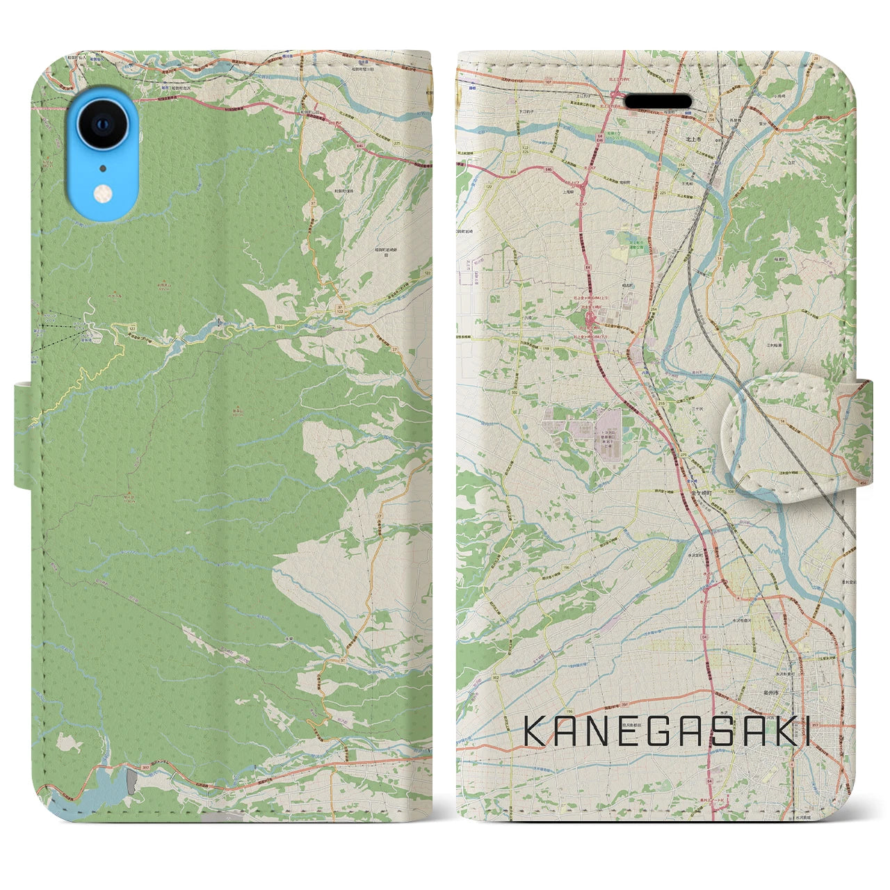 【金ケ崎(岩手県)】地図柄iPhoneケース(手帳タイプ)ナチュラル・iPhone XR 用