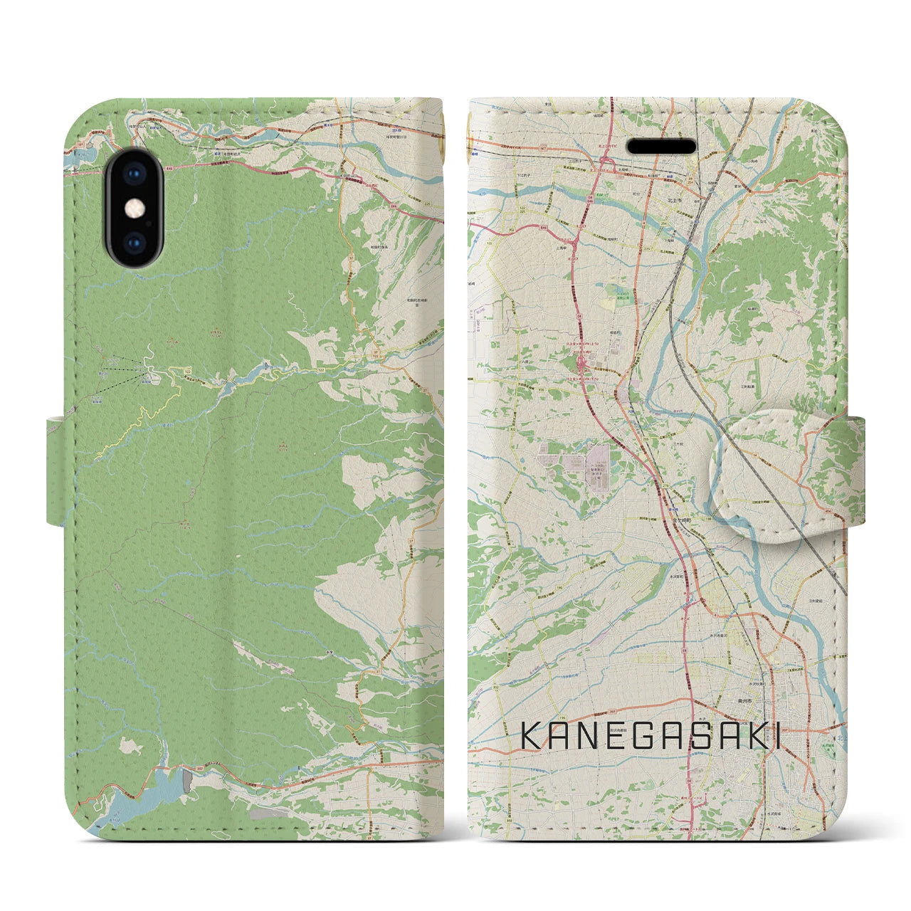 【金ケ崎(岩手県)】地図柄iPhoneケース(手帳タイプ)ナチュラル・iPhone XS / X 用