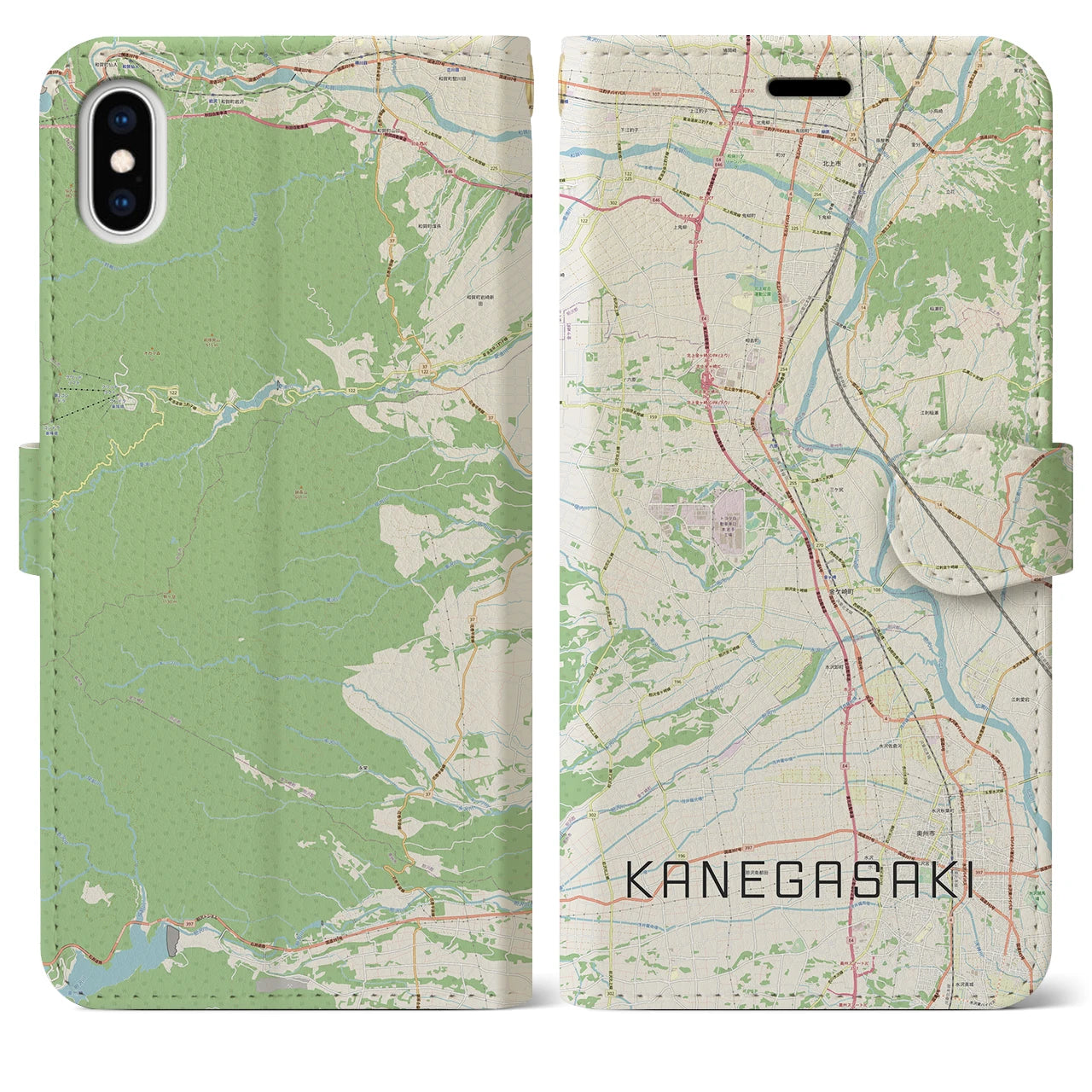 【金ケ崎(岩手県)】地図柄iPhoneケース(手帳タイプ)ナチュラル・iPhone XS Max 用